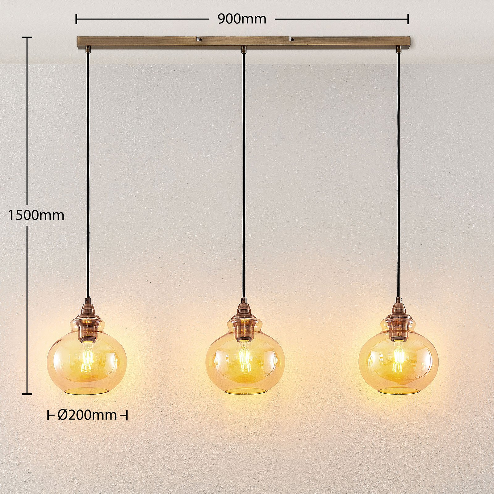 Tymoni Hanglamp Amber/Wood - Lindby