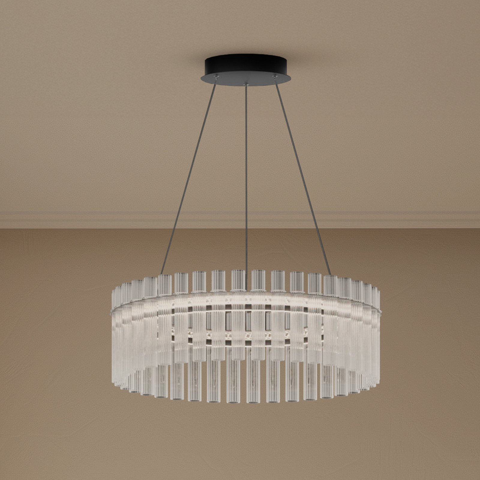 Lucande LED-Hängeleuchte Luma, Ring, schwarz, Glas, Ø 60cm