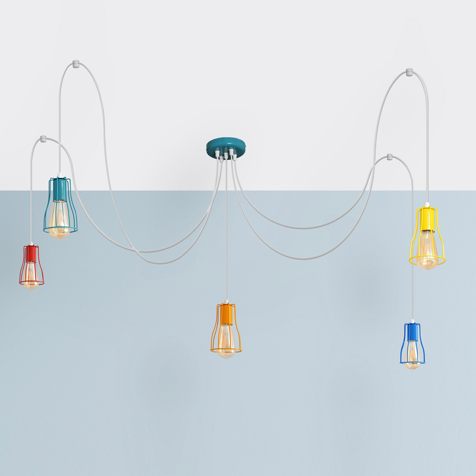 Tube hanging light, 5-bulb, colourful