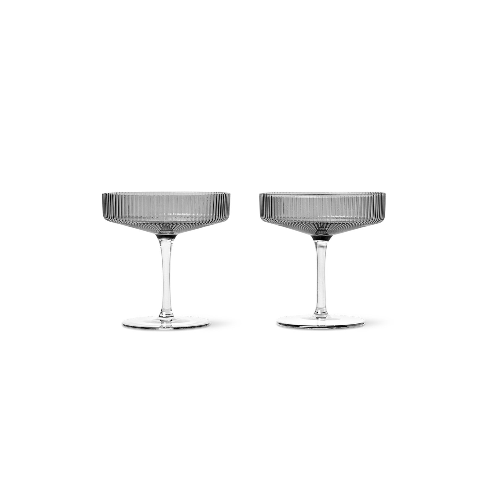 ferm LIVING Ripple champagne bowl, grey, 150 ml, glass, set of 2