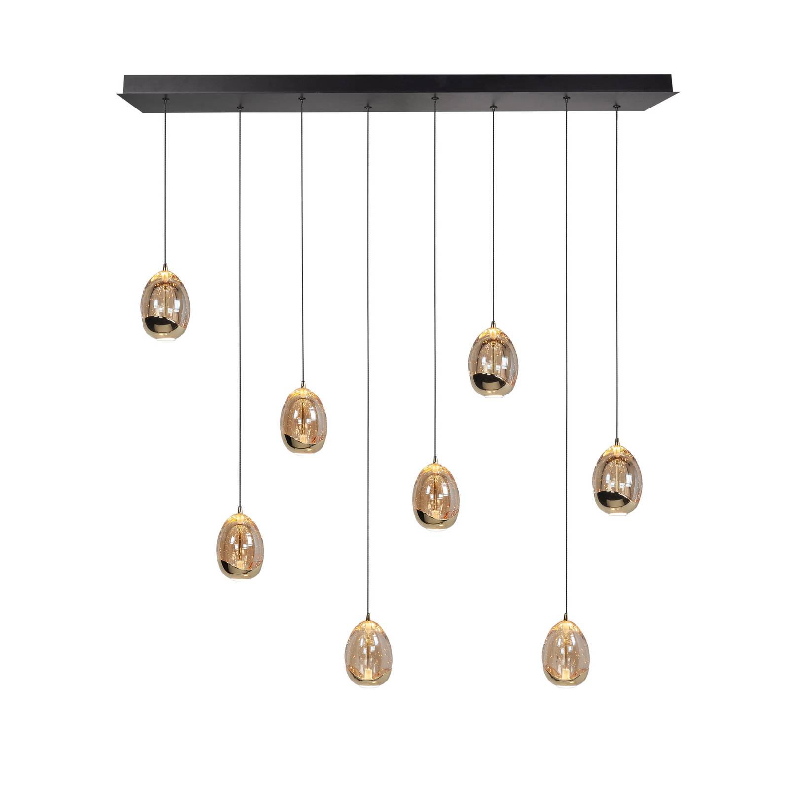 HighLight Suspension Golden Egg, ambre/or, longueur 115 cm, 8 lampes. verre