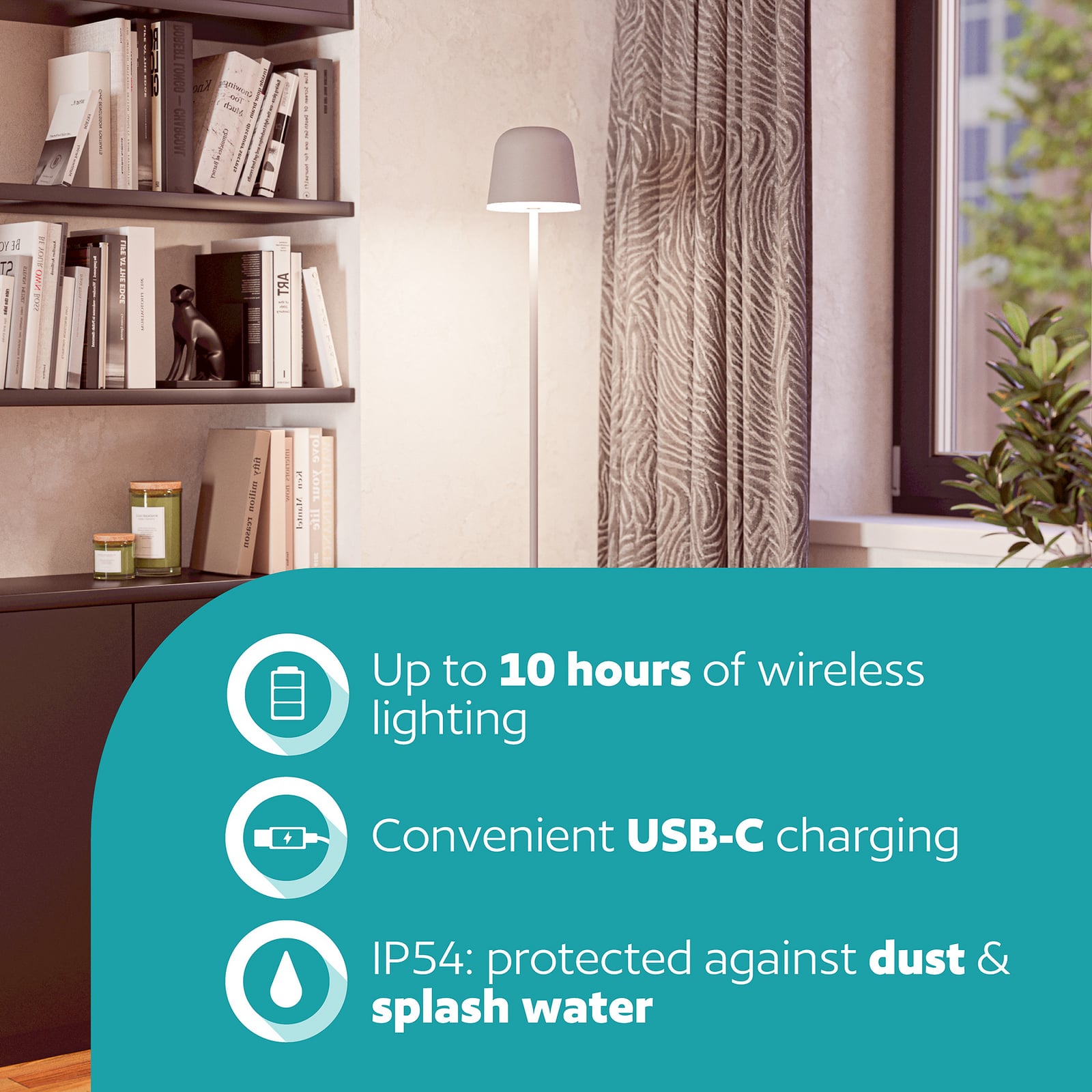 Mannera-L LED rechargeable patio lamp, grey, height 140 cm, metal