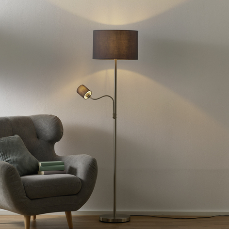 Lampadaire Hotel avec liseuse, abat-jour gris