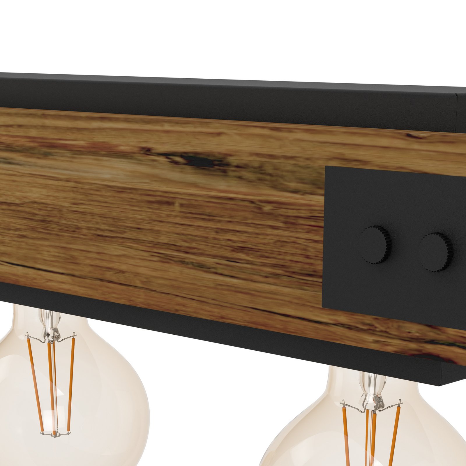 Hängelampe Layham, schwarz/holz hell, Länge 96 cm, 5-flg.