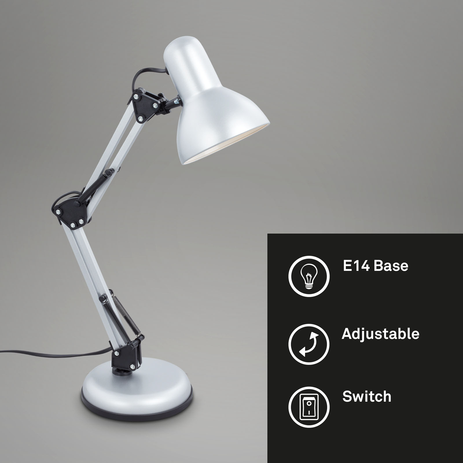 Pixa stol. prac. lampa, nastaviteľná, E14, čierna