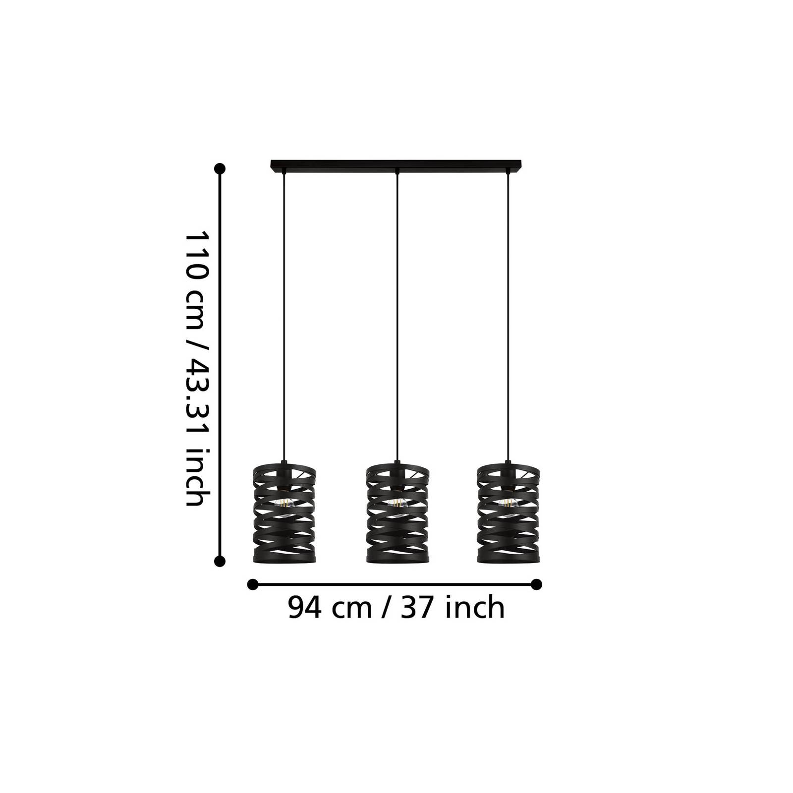 EGLO Hanglamp Cremella, lengte 94 cm, zwart, 3-lamps, staal