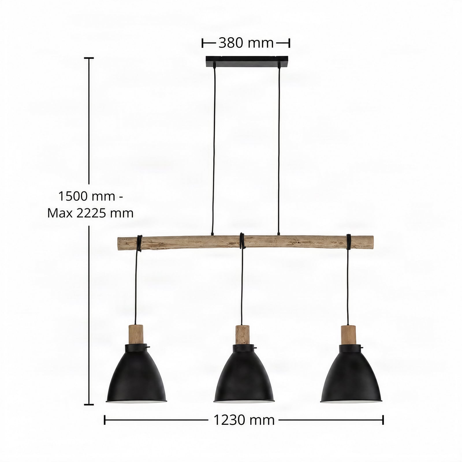 Trebale 3 Riippuvalaisin Black/Wood - Lindby Trebale 3 Riippuvalaisin Black/Wood - Lindby