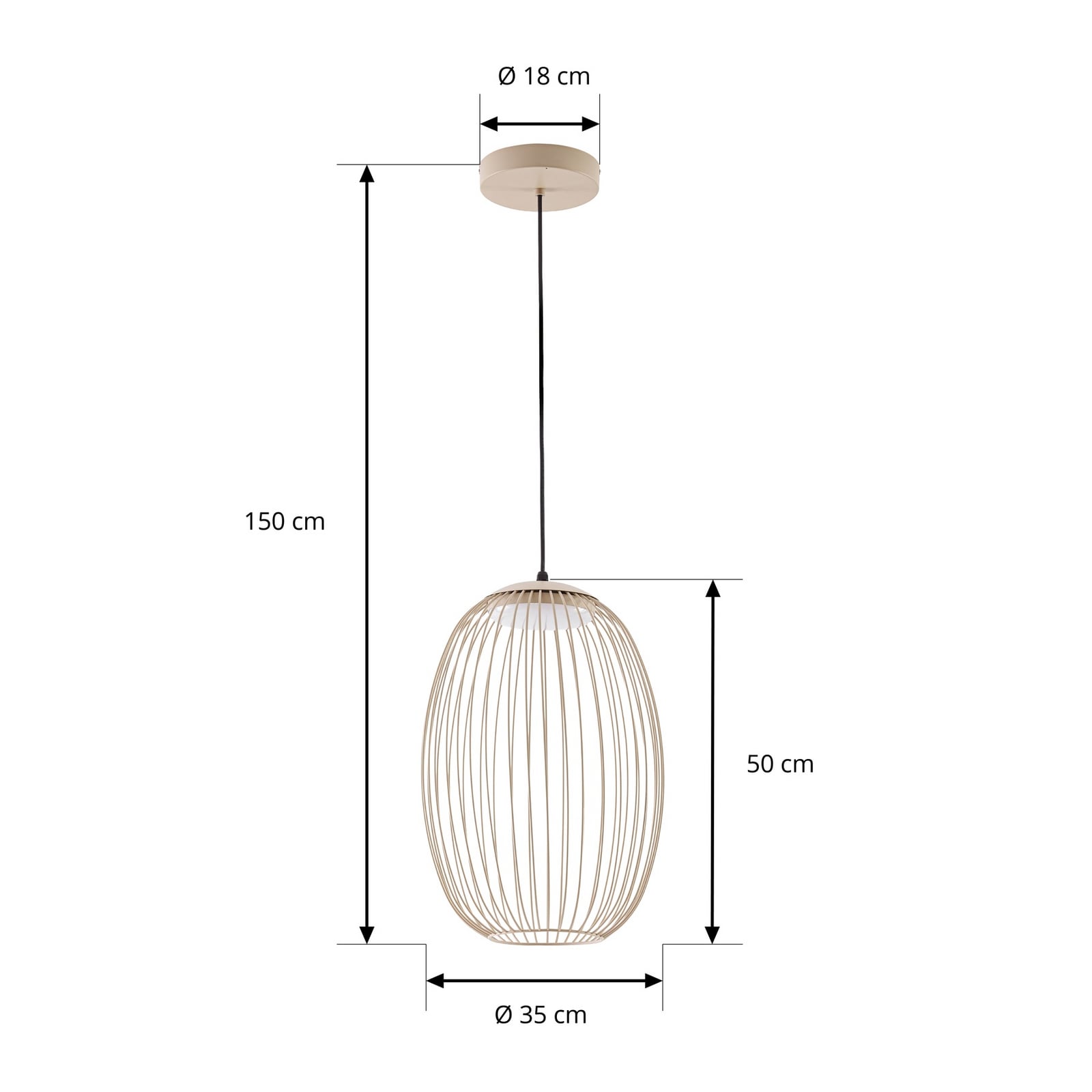 Richi vanjska viseća LED svjetiljka, Ø 40 cm, bež, prigušiva, IP44, metal -