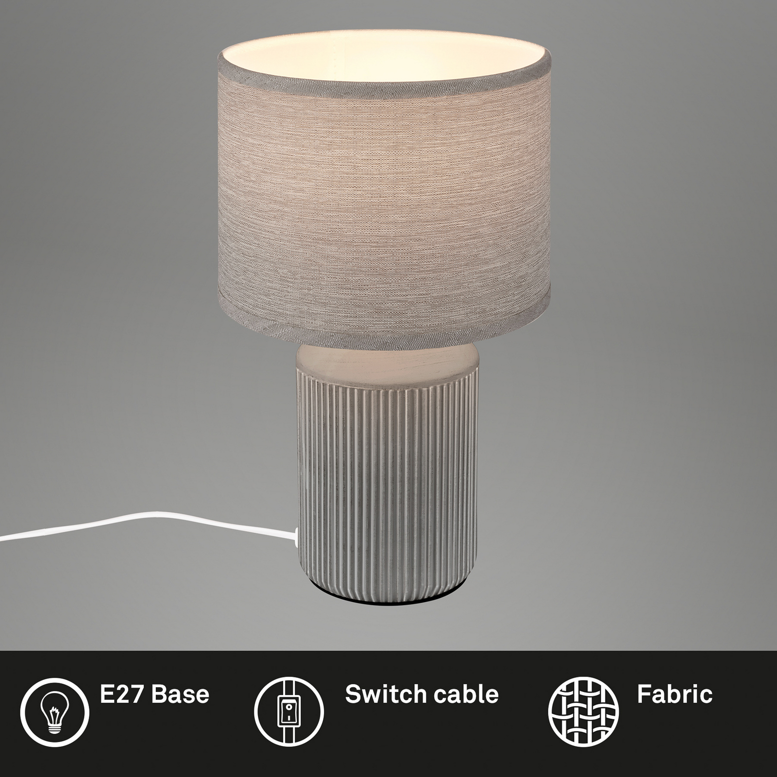Tischleuchte Ino, grau, Keramik, Textil, E27