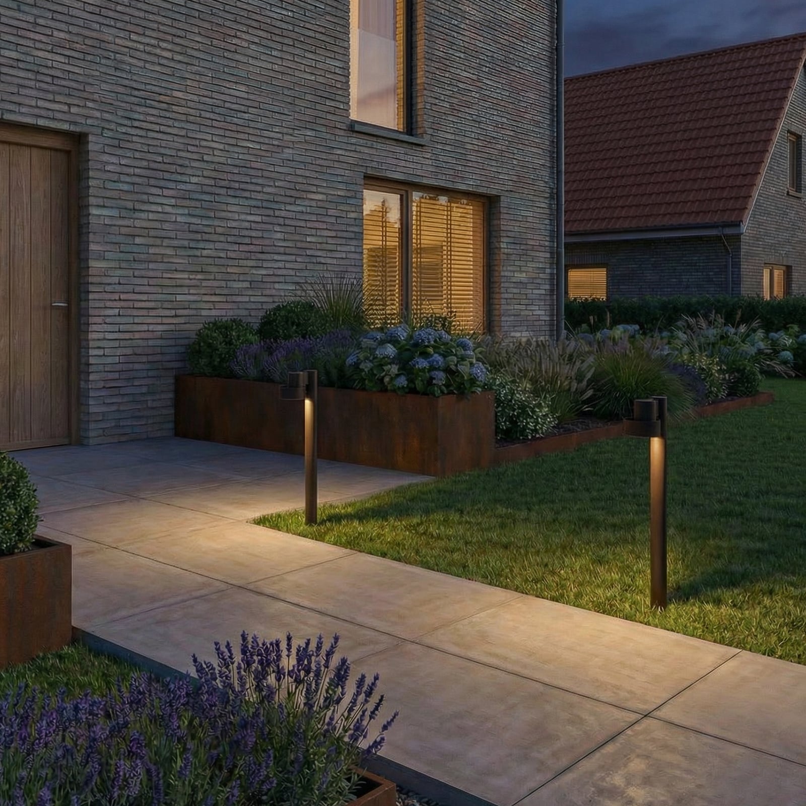 Elune LED path light, matt black, IP44, height 77 cm - Lucande