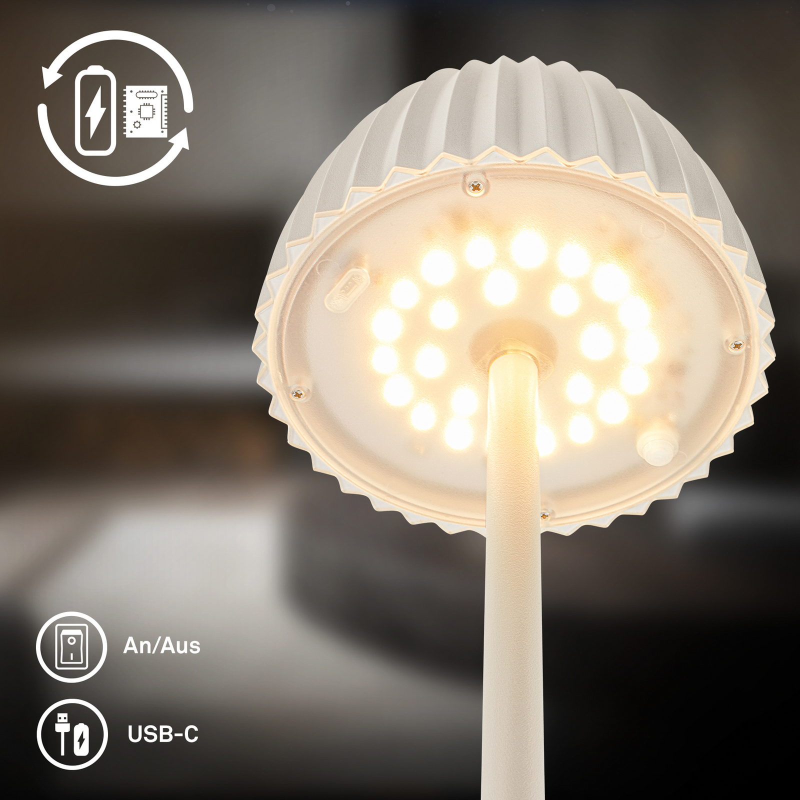 Ladattava LED-lattiavalaisin Brilo irrallinen Riffle, valkoinen,