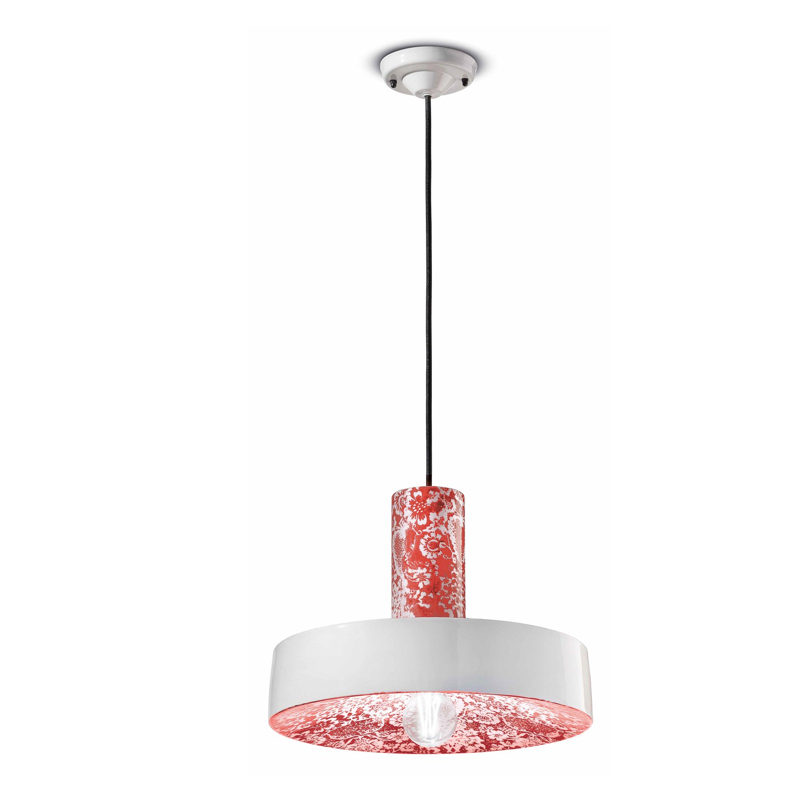 Hanglamp PI met bloemenmotief, Ø 35 cm, rood/wit