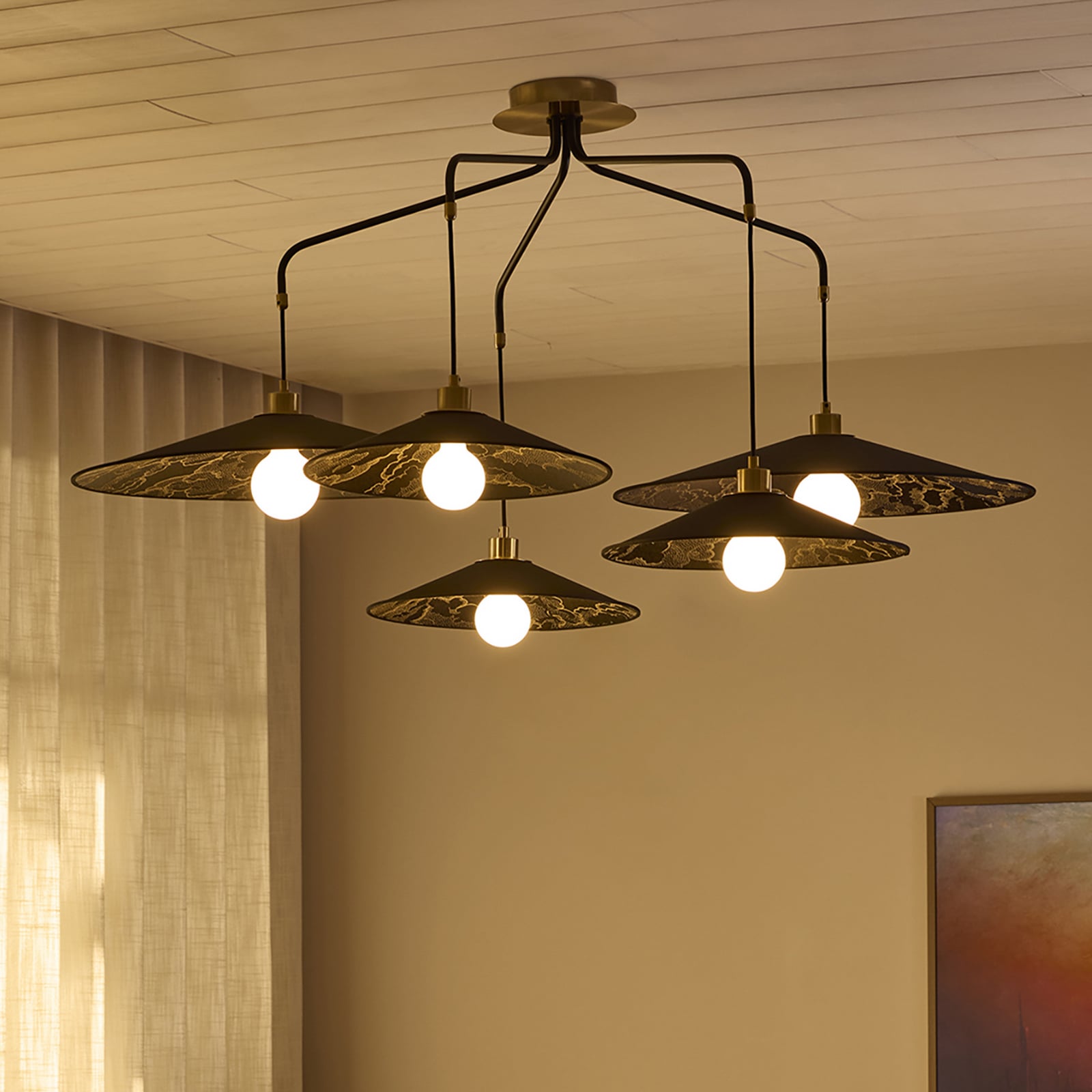 MARKET SET piekaramā lampa Gatsby, melna kumo, 5 spuldzes, E27