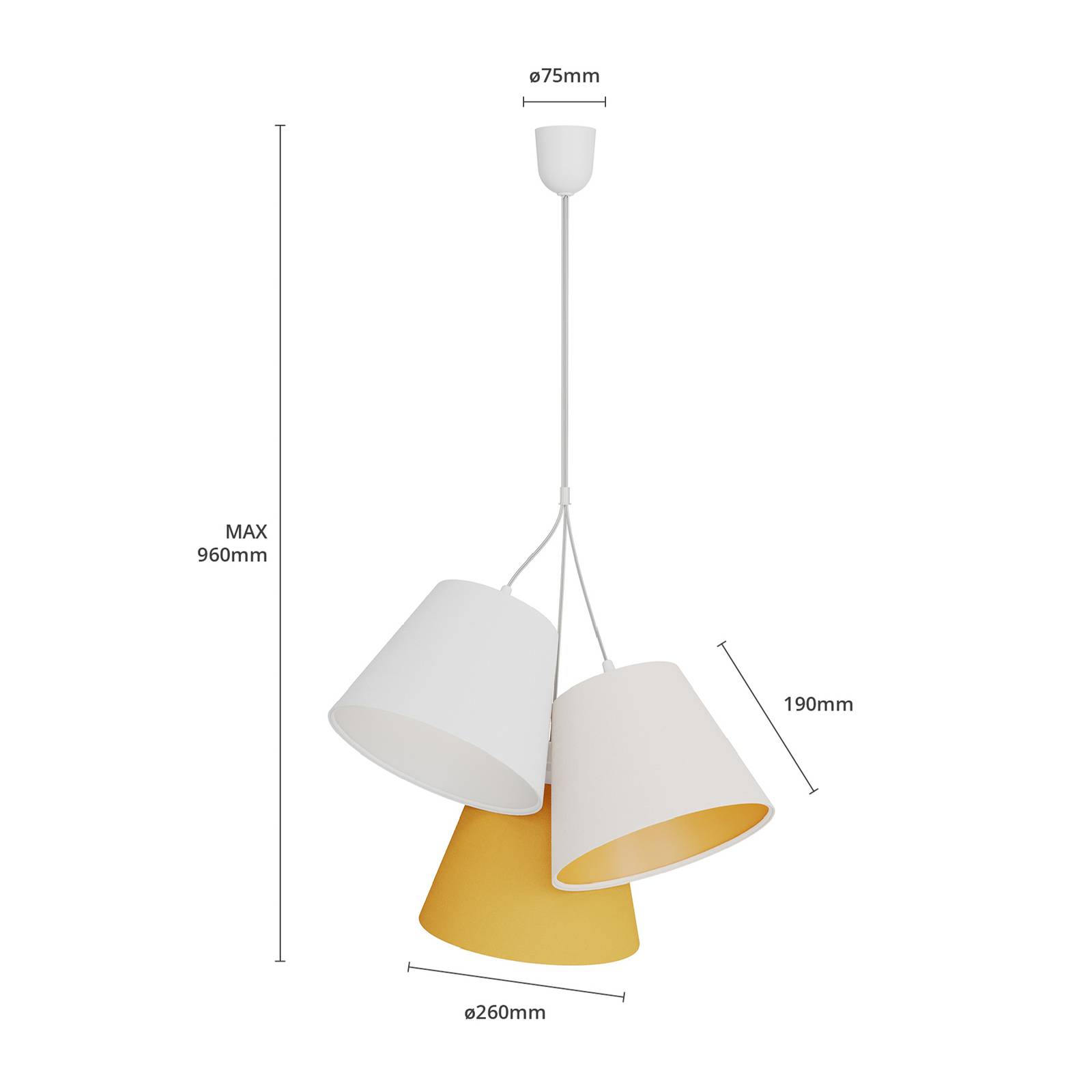 Lampa wisząca Zsofia, 3-punktowa, biała/żółta