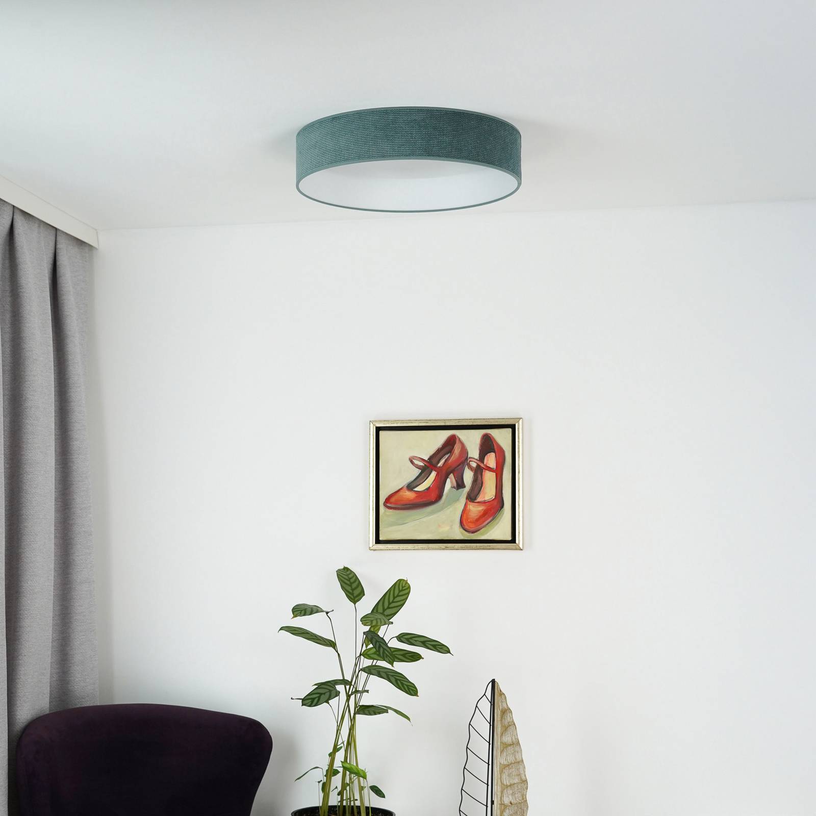 Lampa sufitowa LED Plafon, miętowa zieleń, tkanina, Ø 45 cm, 3-stopniowa