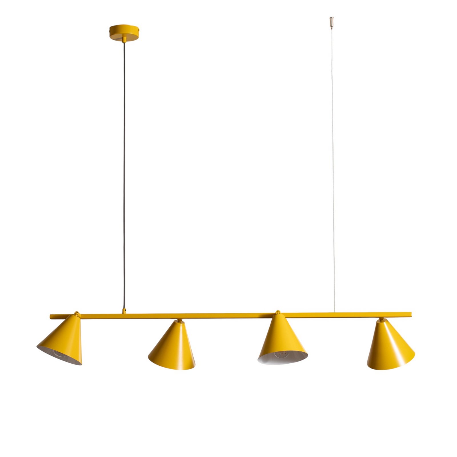 Suspension forme 4, jaune, métal, à 4 lampes, cône, E27