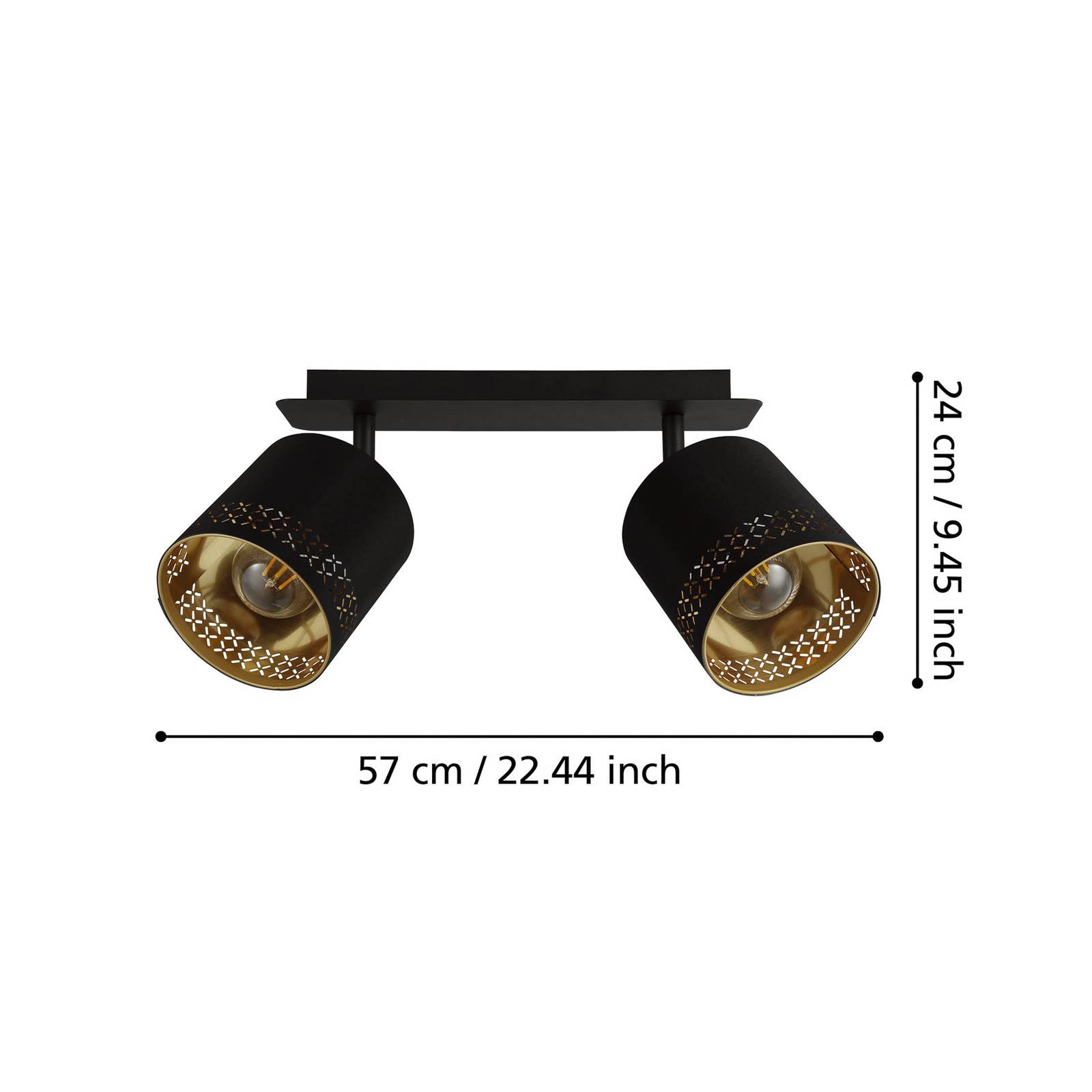 Lampa sufitowa Esteperra, czarna/złota, 2-punktowa