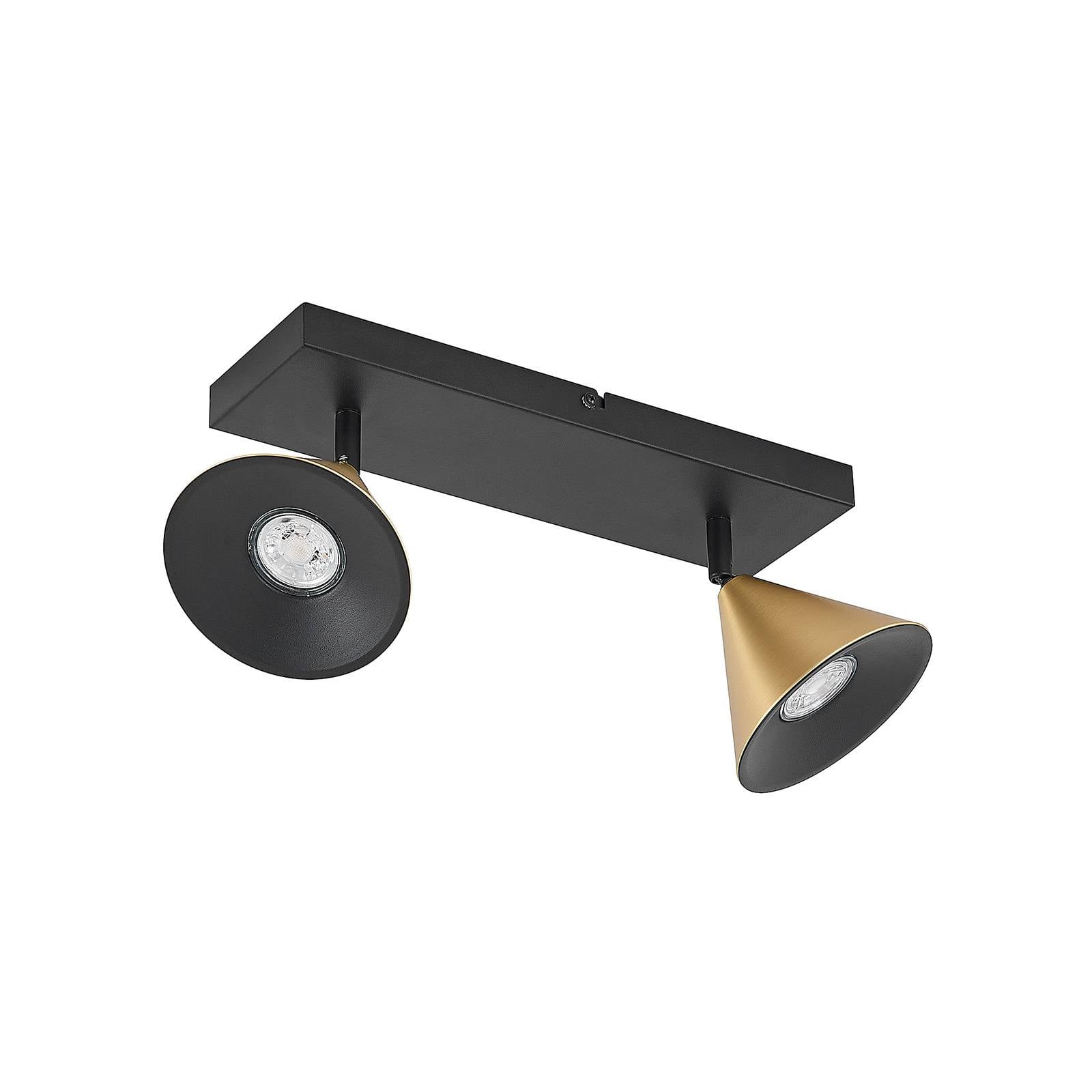 Lucande Kartio ceiling lamp, 2-bulb tiltable brass, for Living / Dining Room, iron, GU10, 35 W, L: 35.8 cm, W: 13.9 cm, H: 15.1 cm