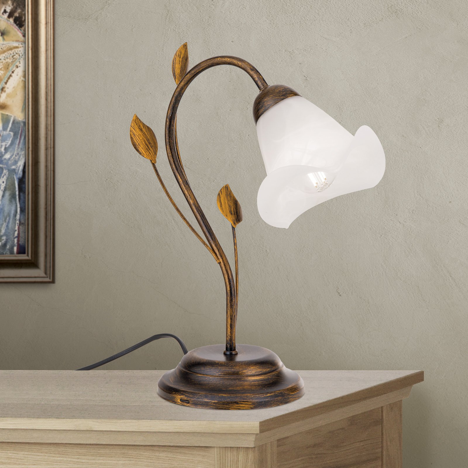 Lámpara de mesa Sisi estilo florentino, envejecido