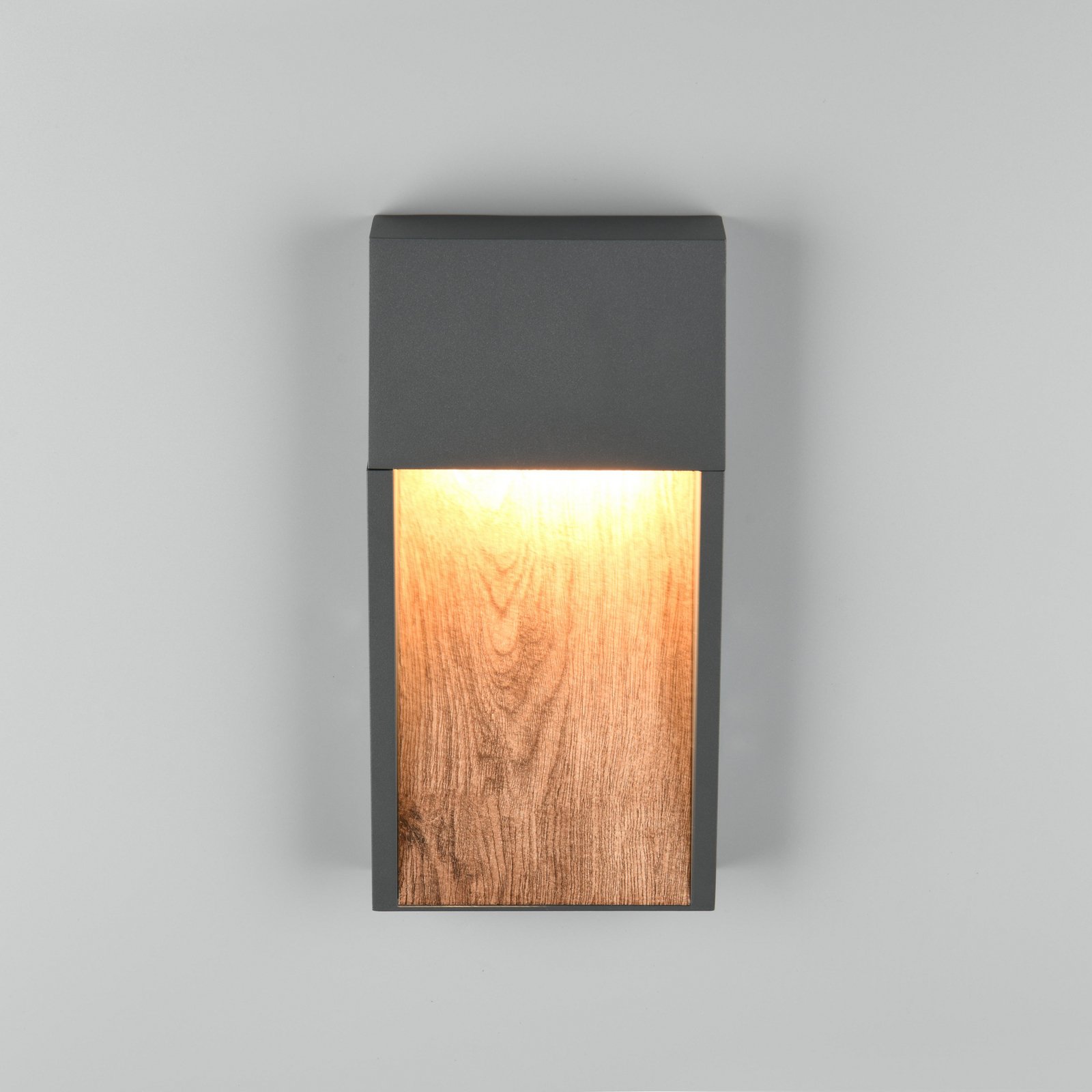 LED āra sienas lampa SALMON, koka izskats, metāls, augstums 33 cm, IP44 LED āra sienas lampa SALMON, koka izskats, metāls, augstums 33 cm, IP44