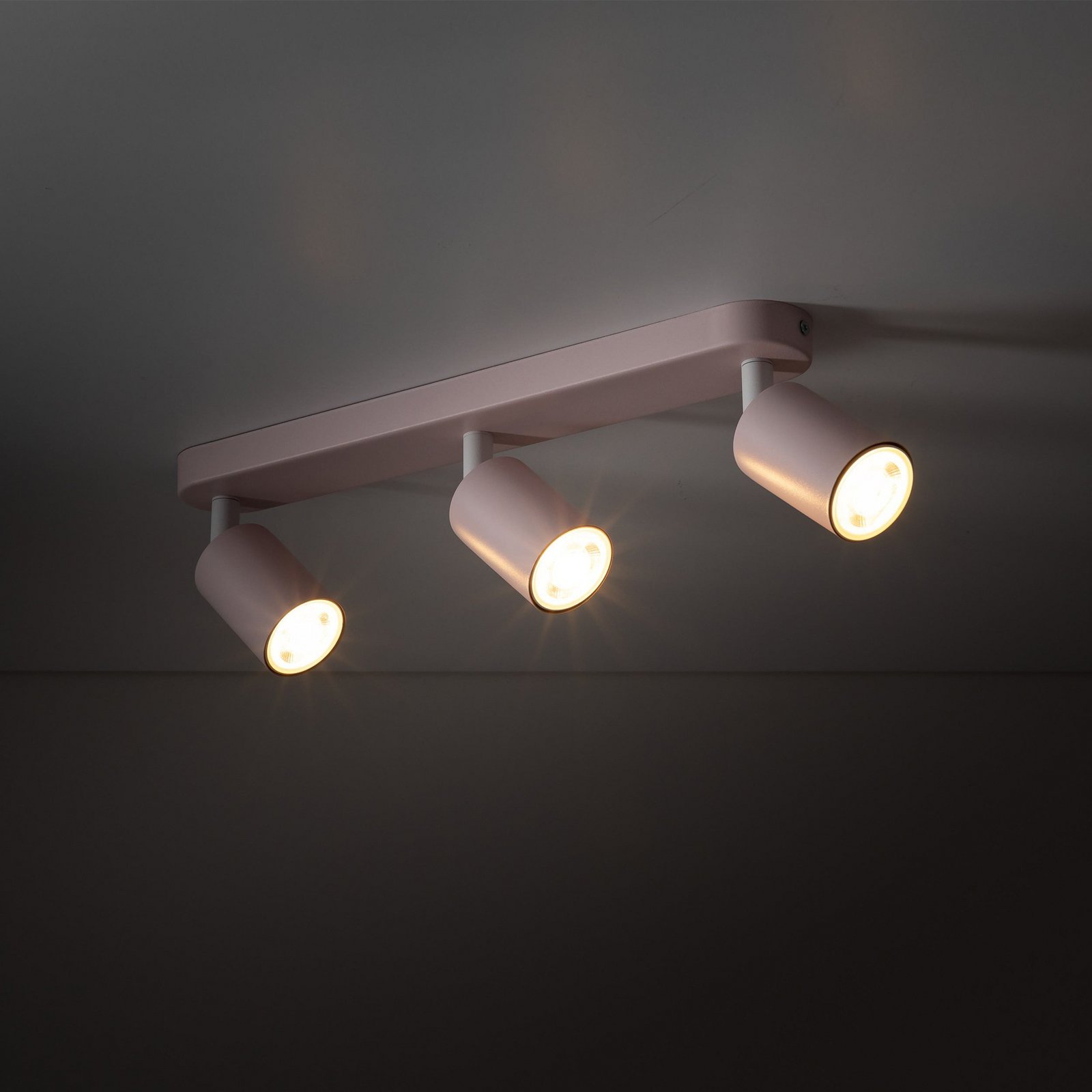 Spot pour plafond Livia, rose, 52 cm, à 3 lampes, métal, GU10