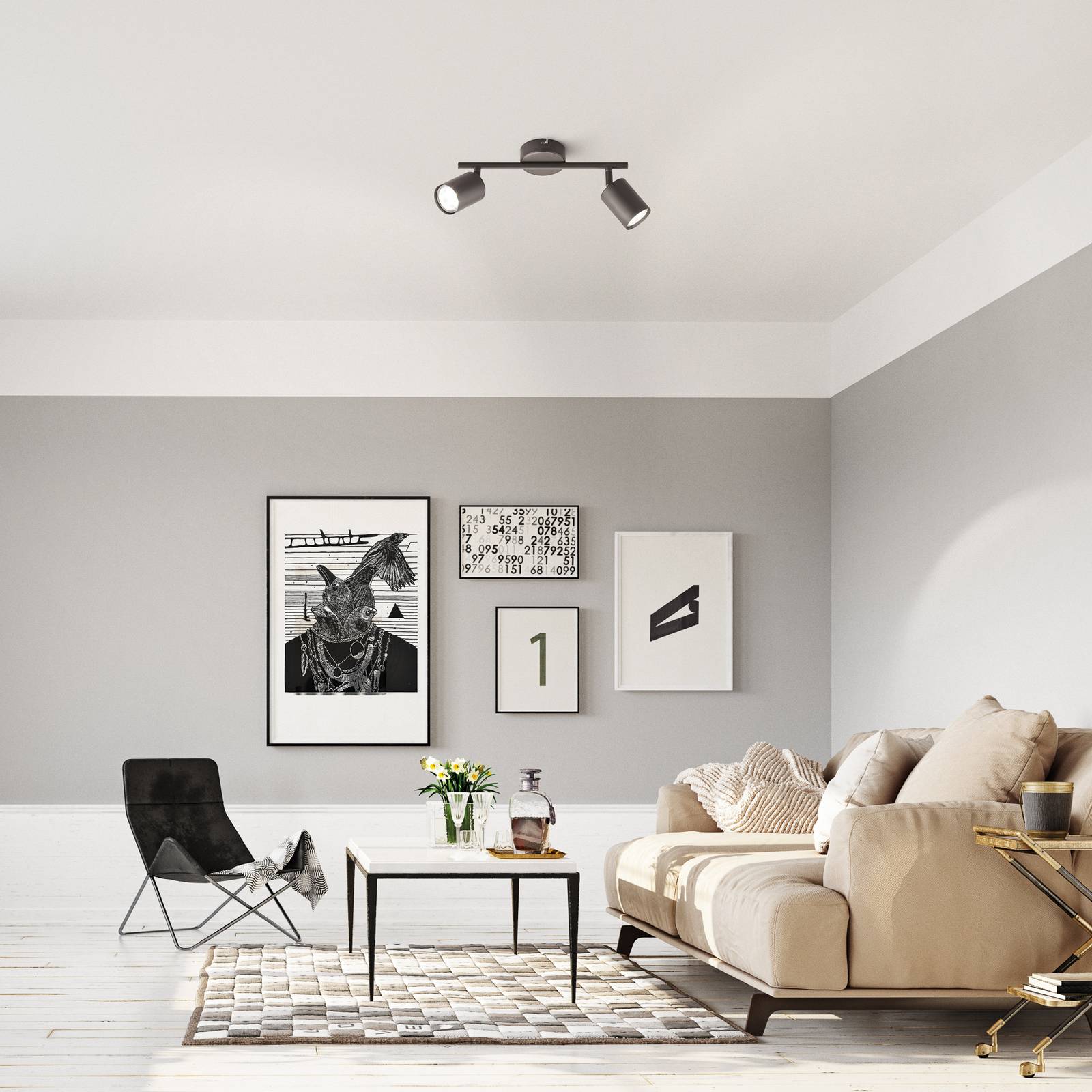 LED-Deckenstrahler Vano schwarz, zweiflammig günstig online kaufen