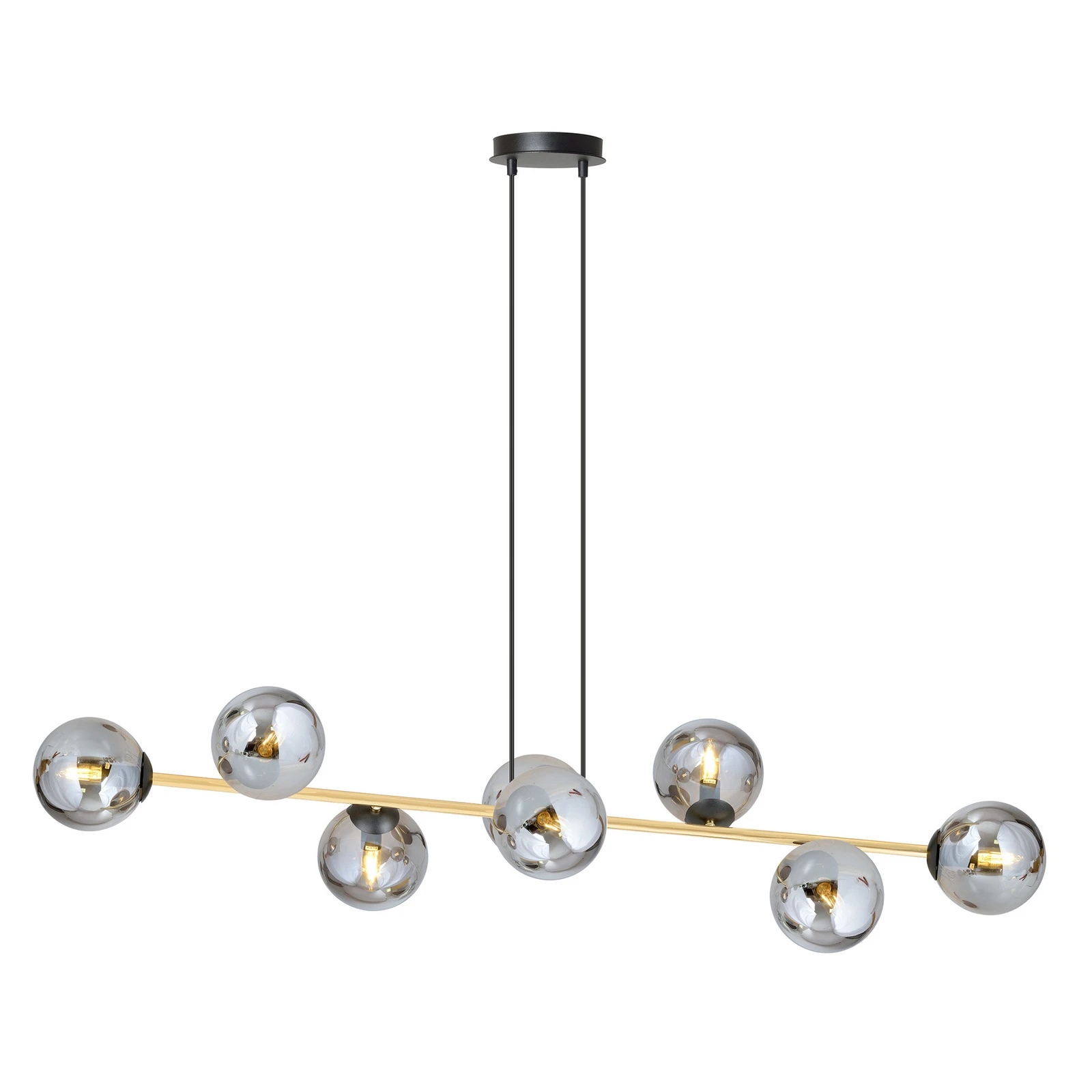Hänglampa Glassy, 8 lampor, svart/guld/grafit