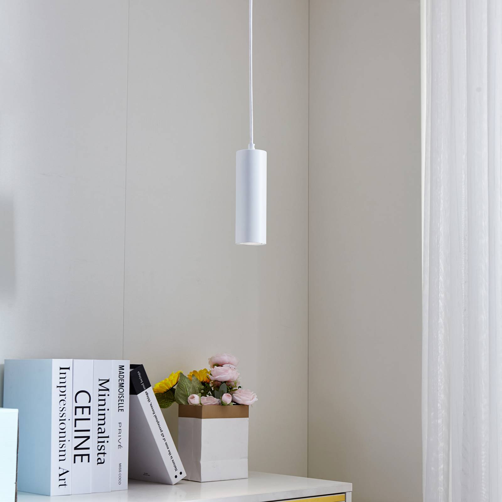 Lampa wisząca Lindby Joffrey, Ø 6 cm, biały, metal, GU10