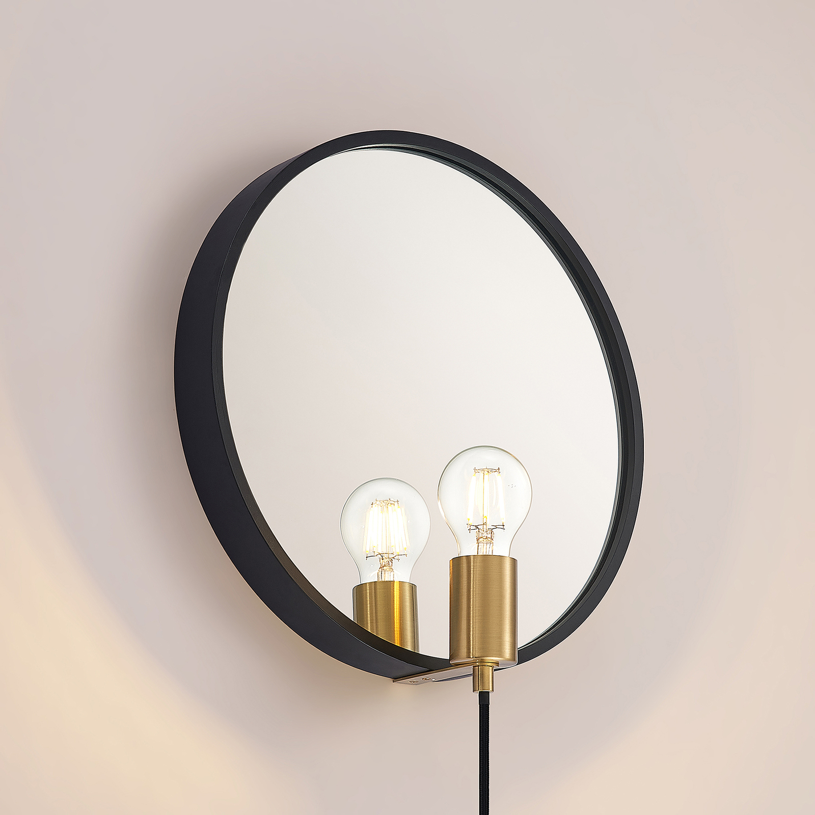 Lucande Lumani wandlamp met spiegel, zwart