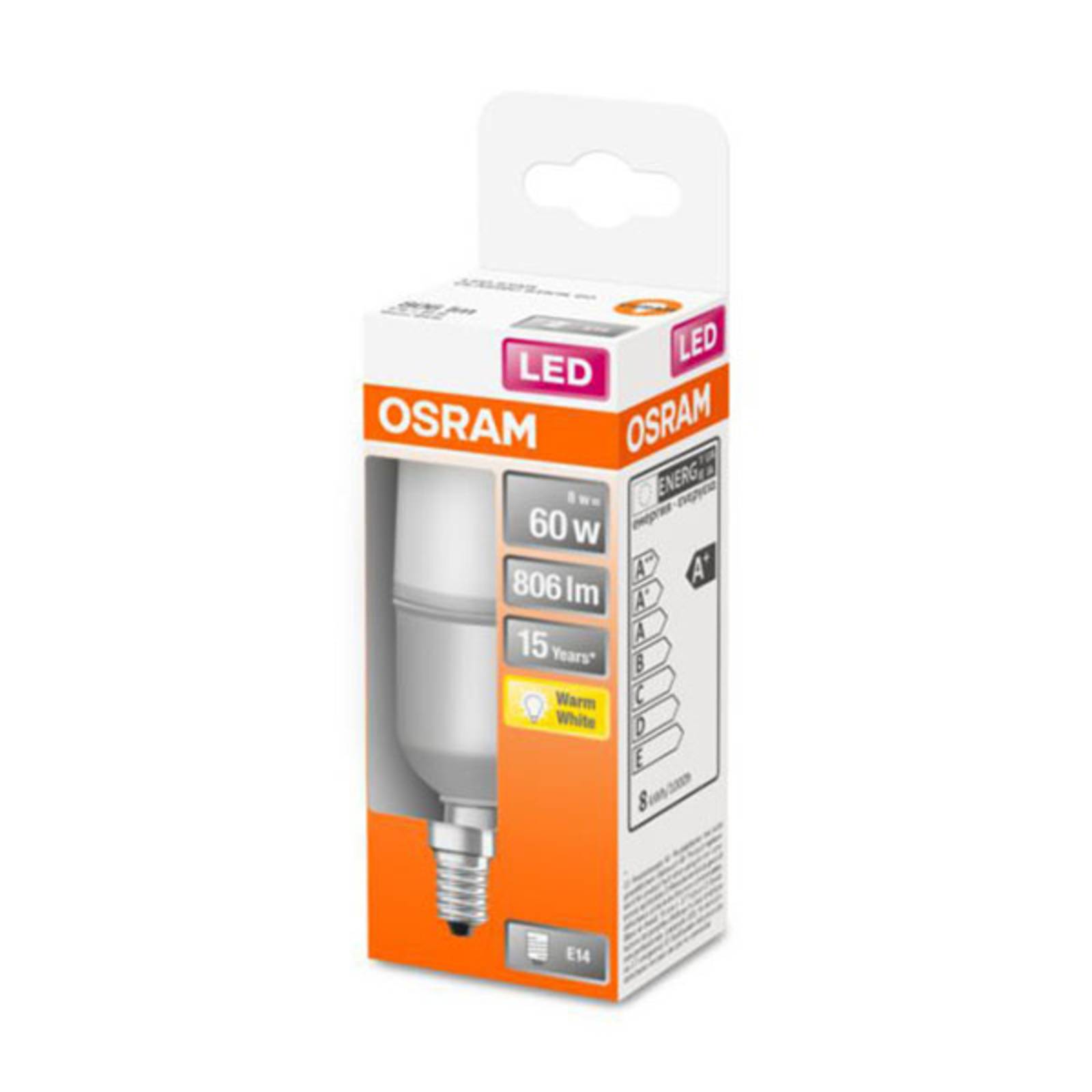 OSRAM LED-lampa E14 Classic Stick matt 2 700 K 8 W