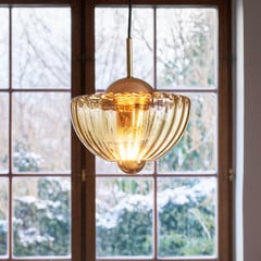 Lampada a sospensione Lotus, ambra, Ø 25 cm, vetro, soffiato a bocca