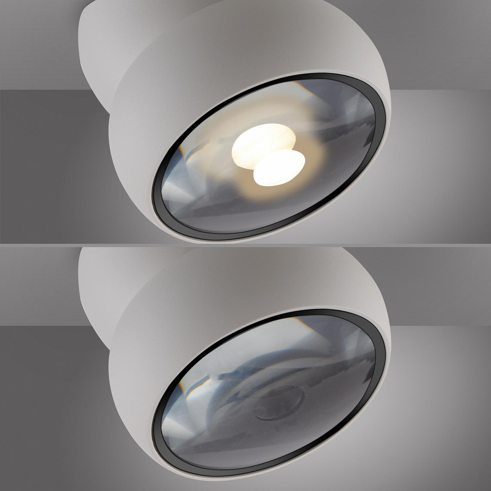 PURE LED тавански спот Move, бял, Ø 12 cm, метал/стъкло