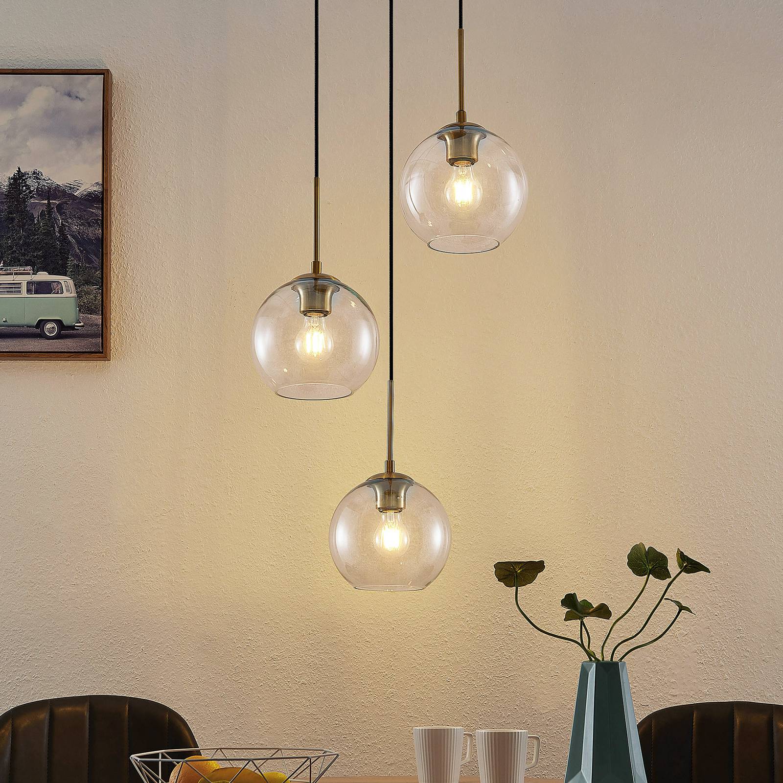 Lindby Tiruma hanglamp, 3-lamps, rond