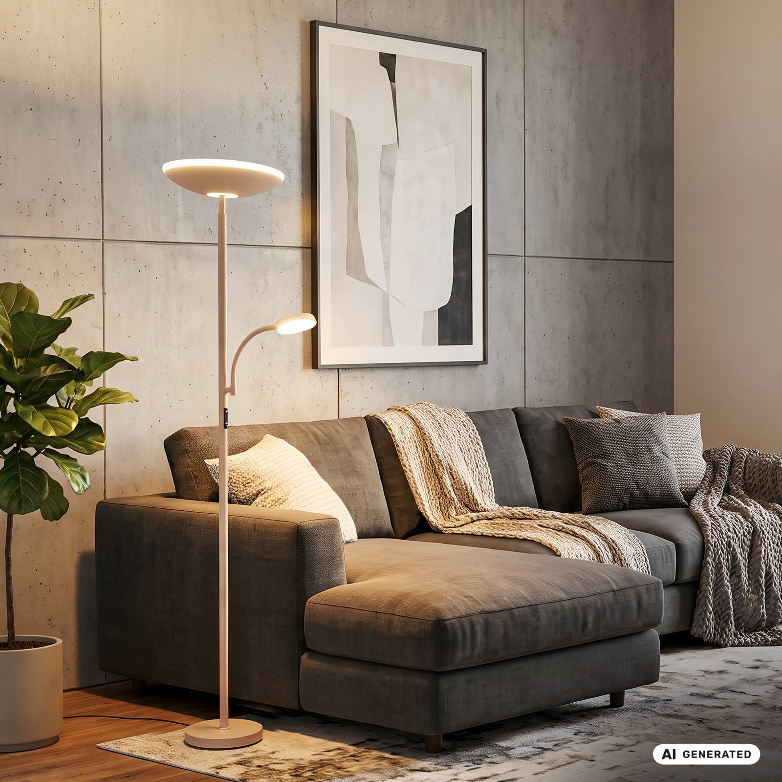 Briloner LED vloerlamp Sira, beige, CCT, touchdimmer, leeslampje