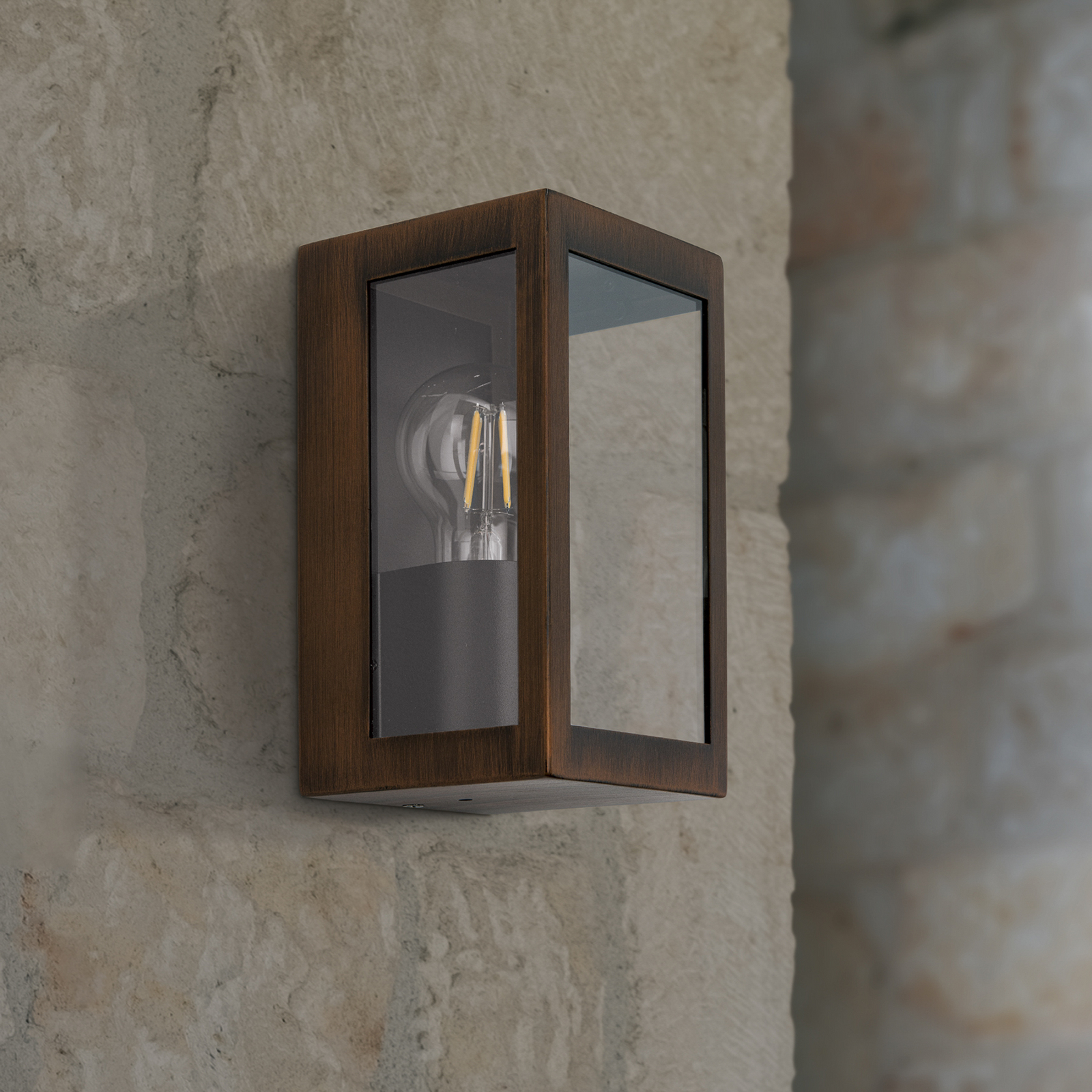 LUMINA outdoor wall light, rust-black, stainless steel, glass, IP44