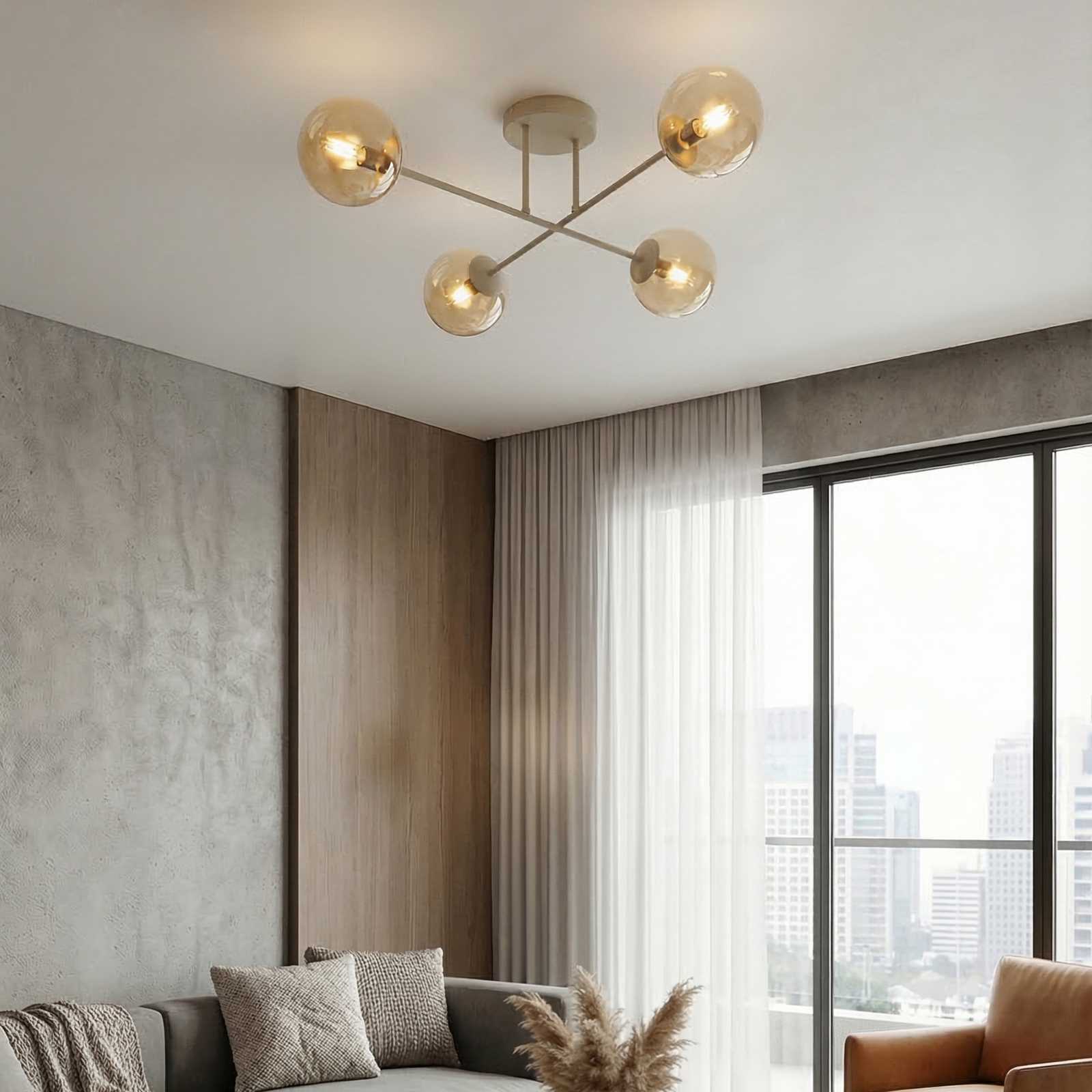 ROMA ceiling light, beige, length 75 cm, 4-bulb, glass/metal ROMA ceiling light, beige, length 75 cm, 4-bulb, glass/metal