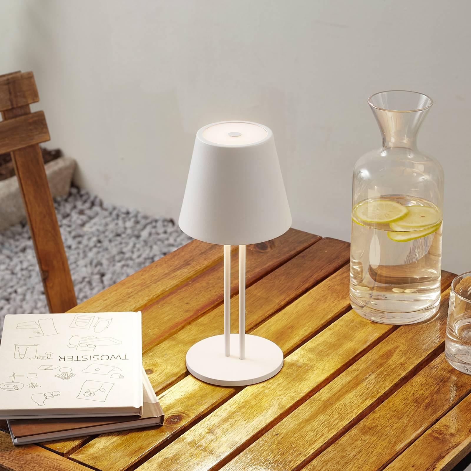 Lindby LED lampe de table à accu Janea deux pieds blanc métal