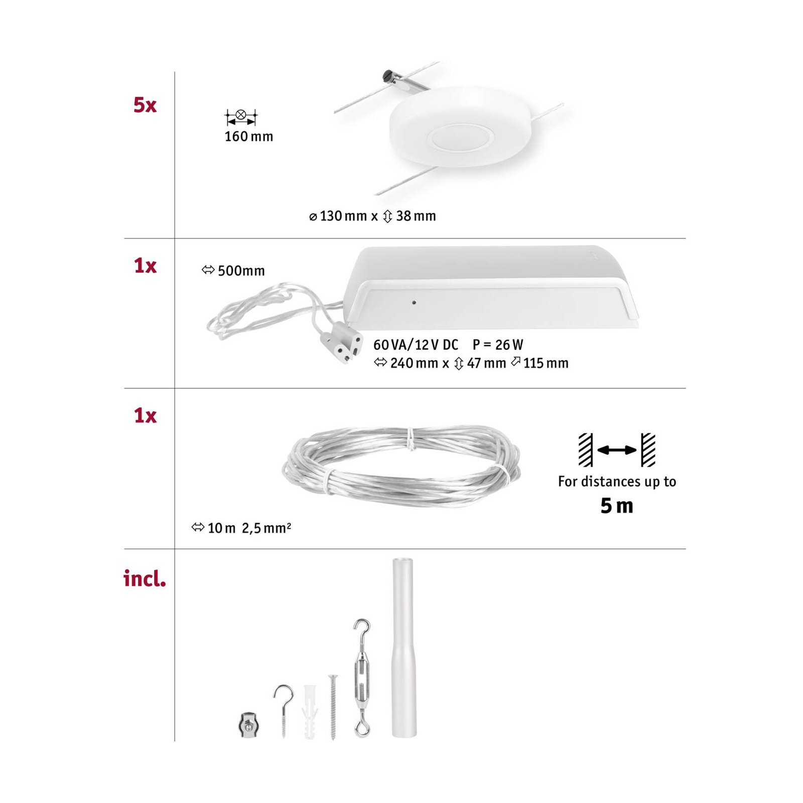 Wire DiscLED LED-Seilsystem, 5-flammig - Paulmann