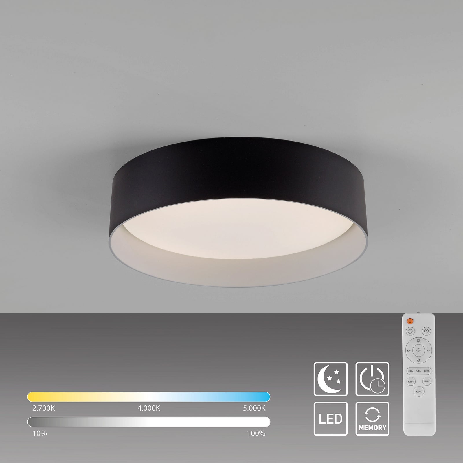 LED lubinis šviestuvas „TAVOLI“, juodos spalvos, skersmuo 29 cm, metalas, CCT,