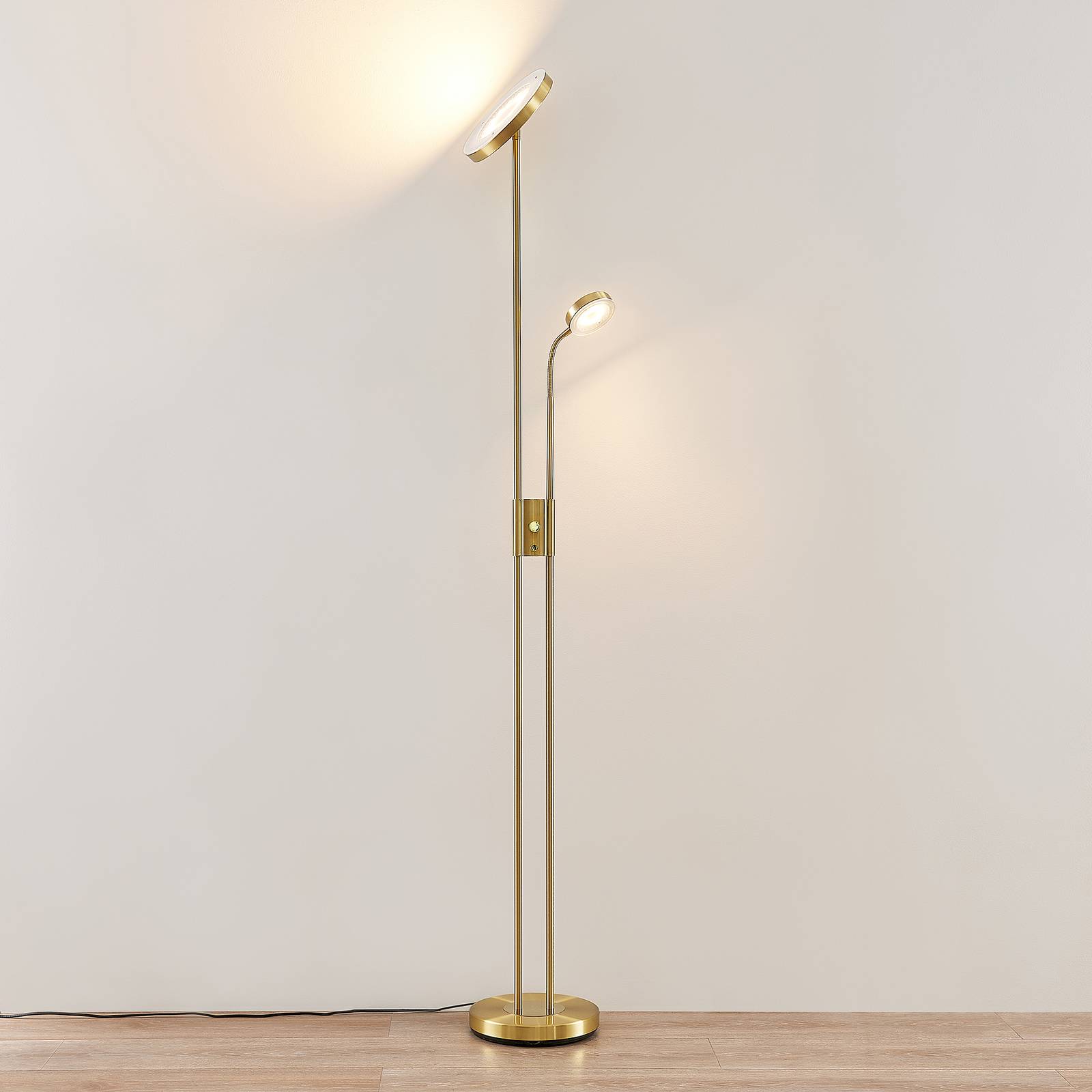 Lampa stojąca LED Lindby Seppa, okrągła, mosiądz, metal, 180cm