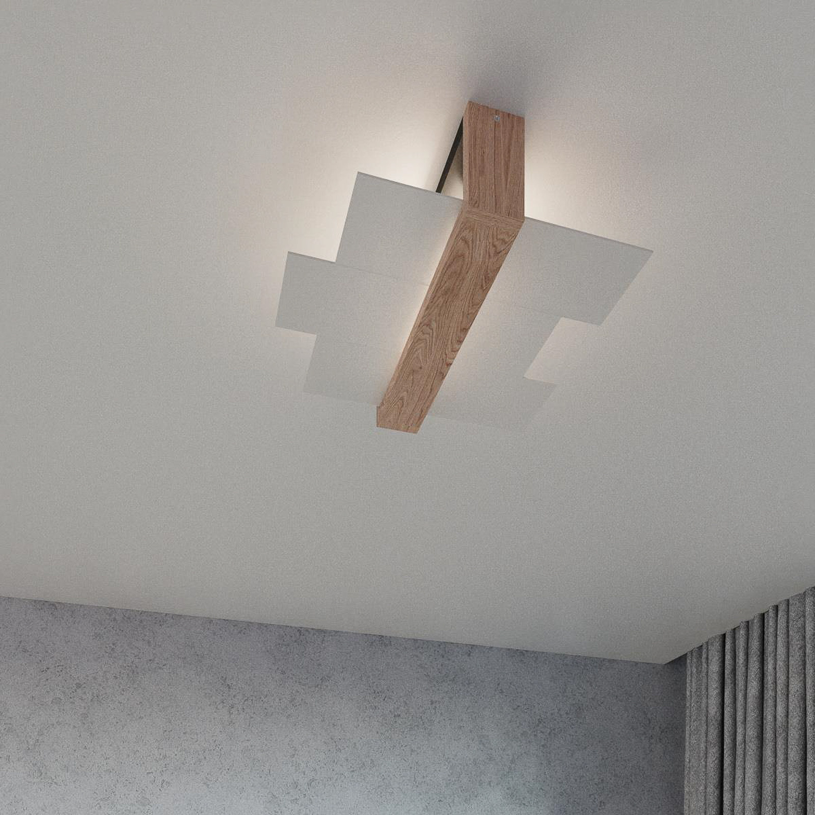 Deckenleuchte Shifted 2, Glas und helles Holz | Lampenwelt.at