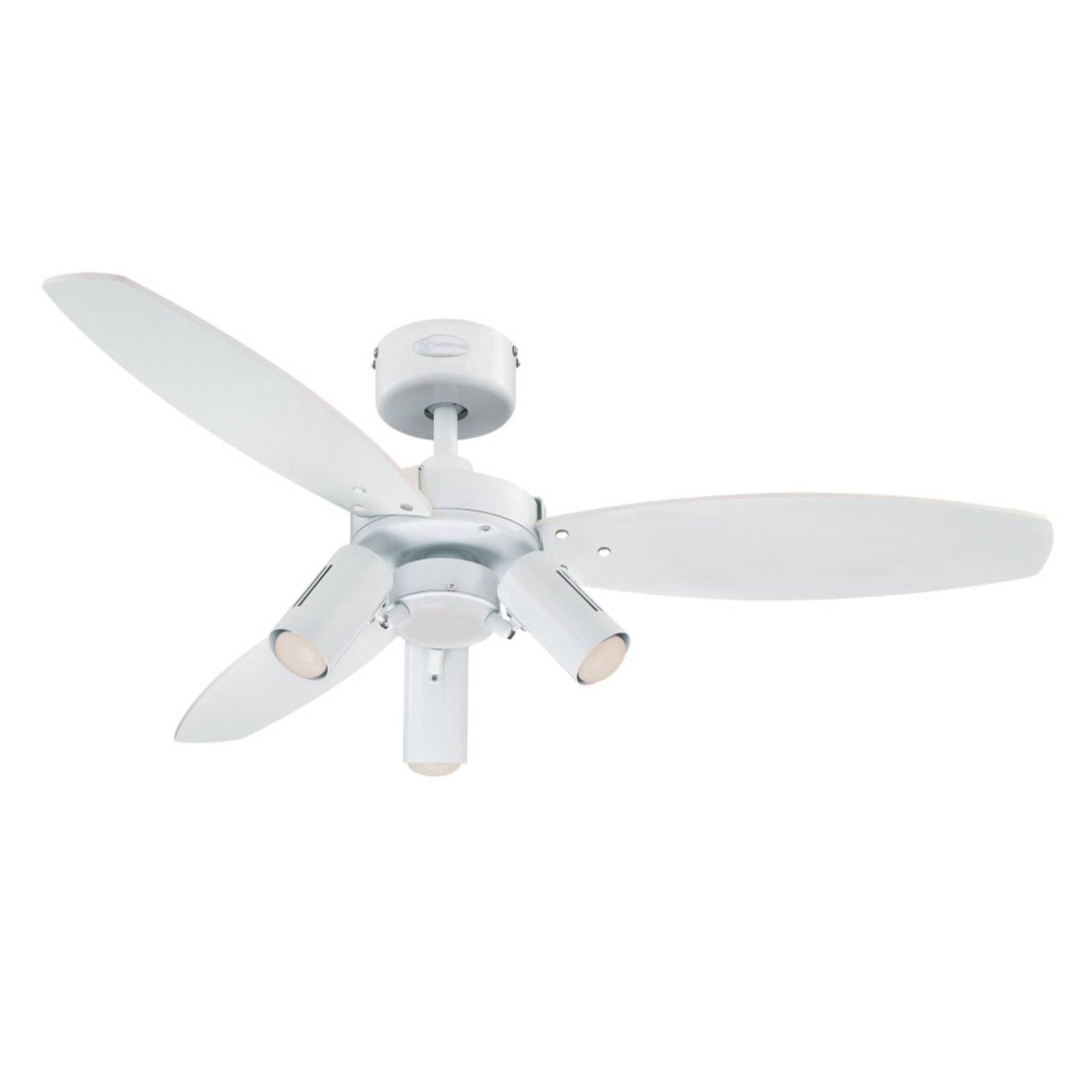 78703 Jet Plus, moderner 105 cm Deckenventilator von Westinghouse Lighting mit Beleuchtung, Ausführung Weiß, mit Strahlern, inkl. Fernbedienung