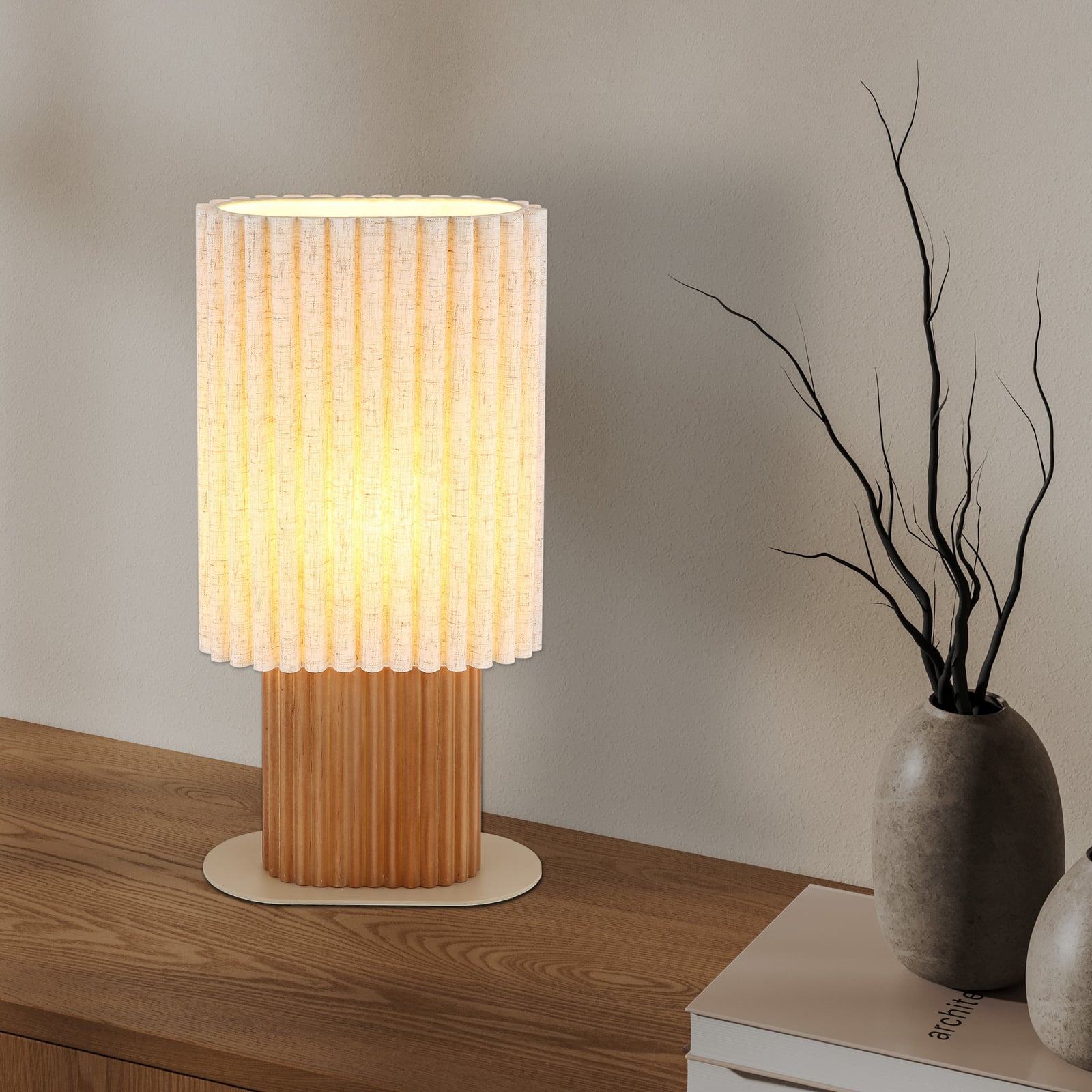 Stolová lampa Jannie, prírodná/hnedá/piesková, ľan, 45 cm, E27 Stolová lampa Jannie, prírodná/hnedá/piesková, ľan, 45 cm, E27
