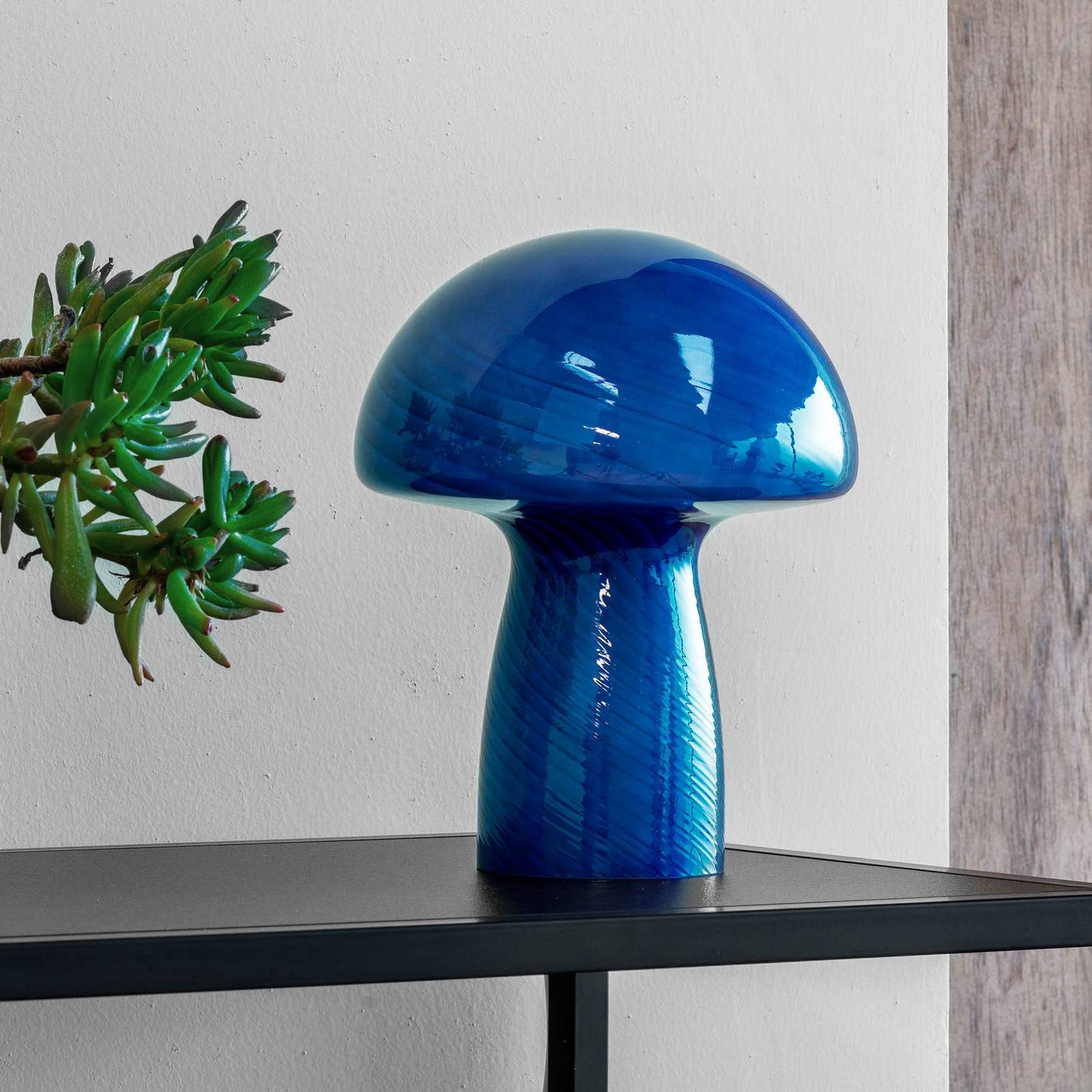 Dyberg Larsen Tischlampe Mushroom, blau, Höhe 23 cm, Glas günstig online kaufen