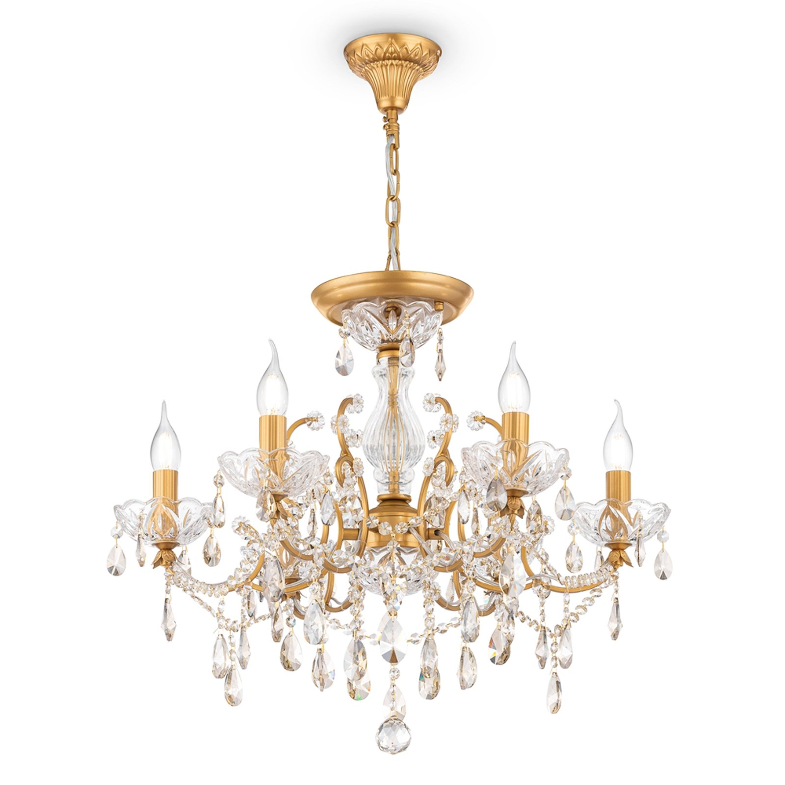 Maytoni Sevilla chandelier, Ø 62 cm, gold-coloured, crystals