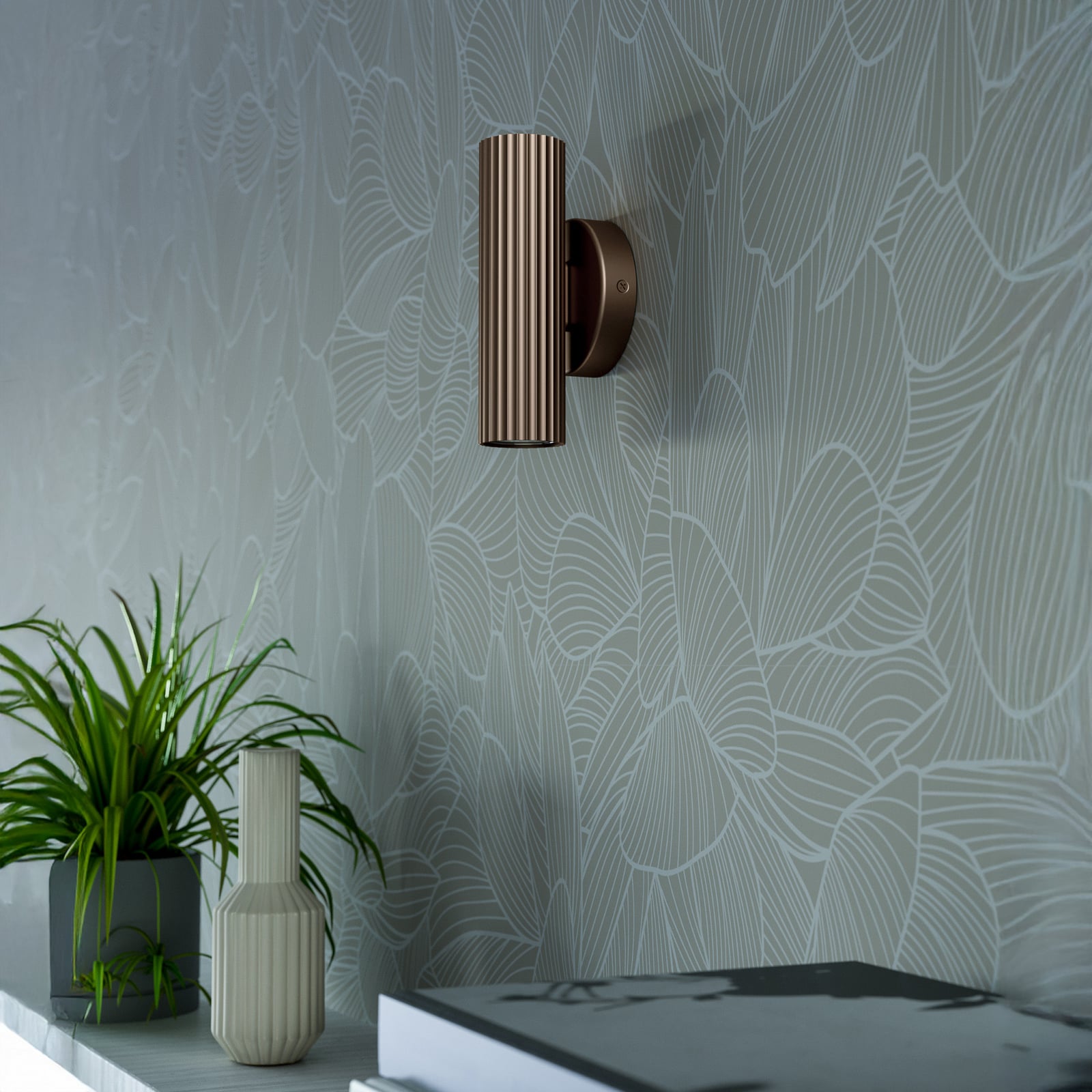 Væglampe Portillo, bronze, højde 20 cm, 2 lyskilder, Metal, GU10