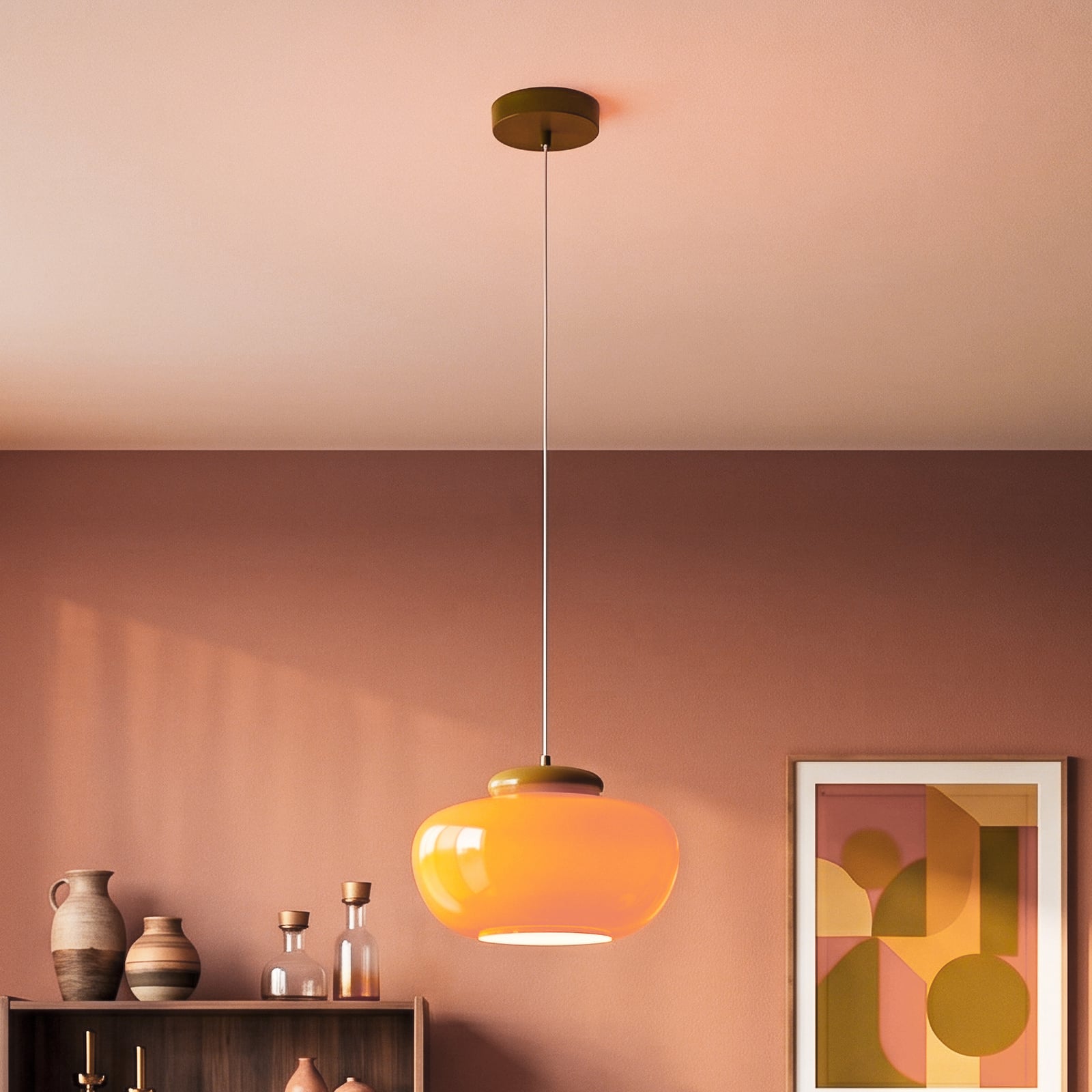 Hängeleuchte Berardelli, orange/grün, Ø 30 cm, Glas, E27