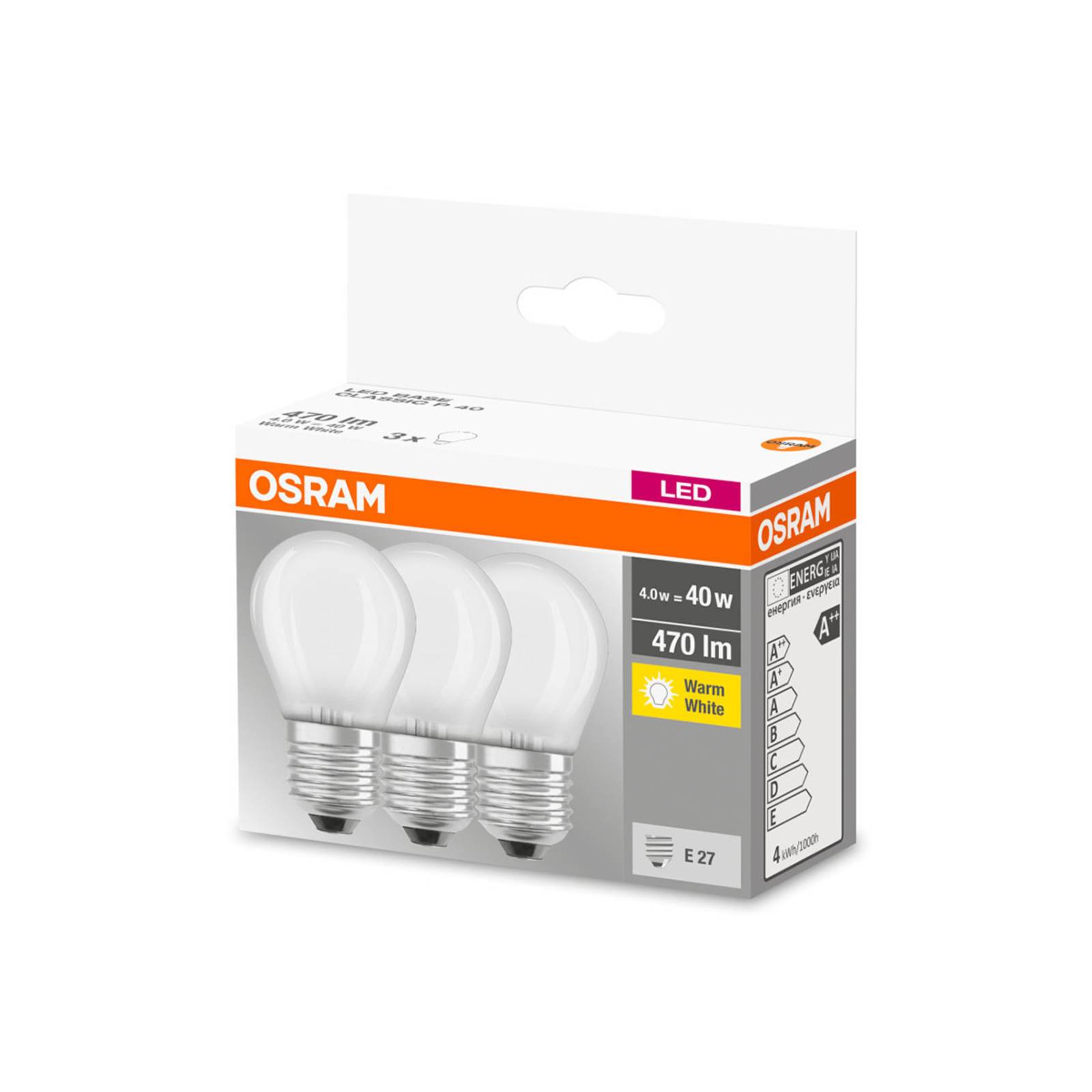 OSRAM kropla LED E27 P40 4W 470lm matowa 3 szt.