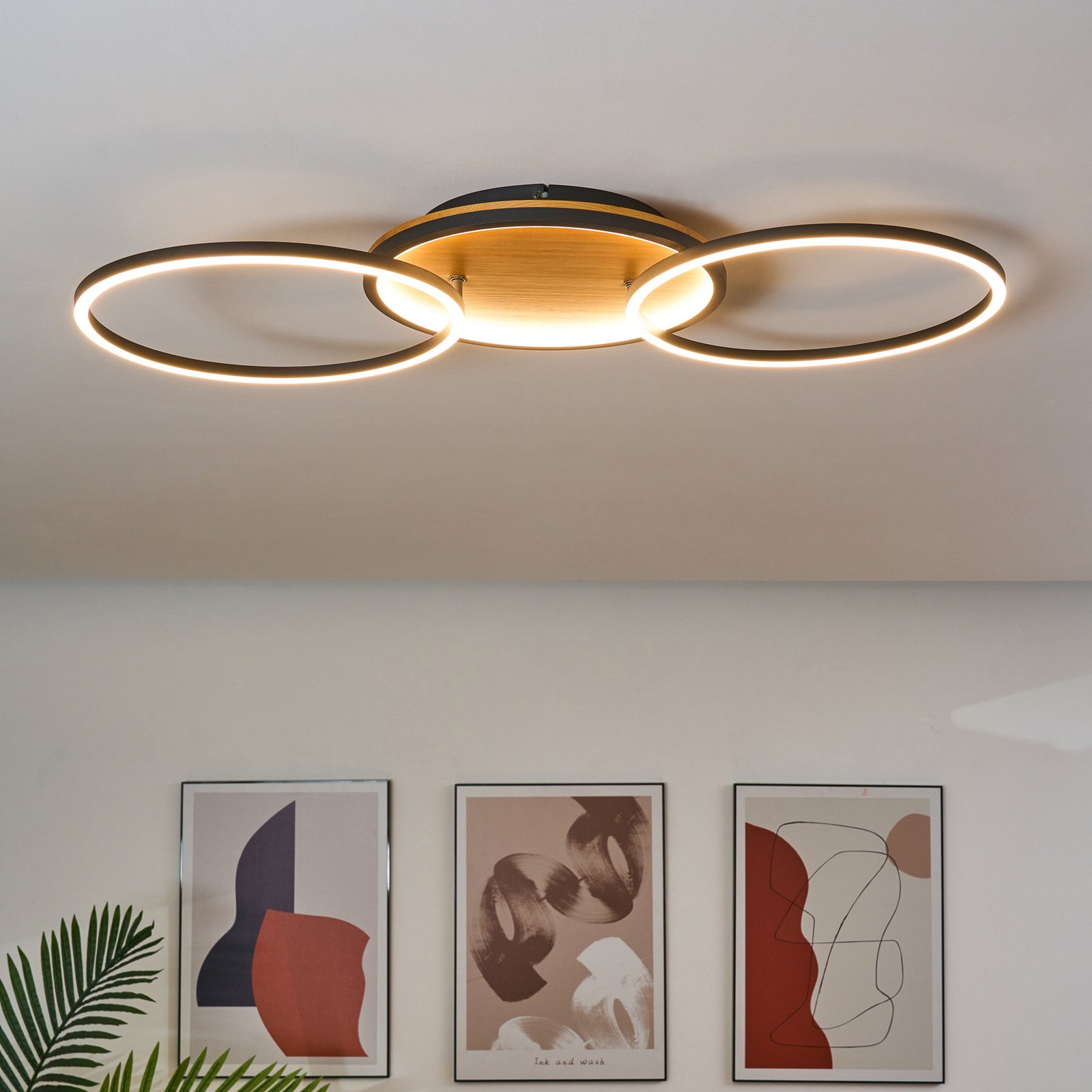 Kiru LED stropné svietidlo, borovica, dĺžka 87,4 cm, 2 svetlá, drevo