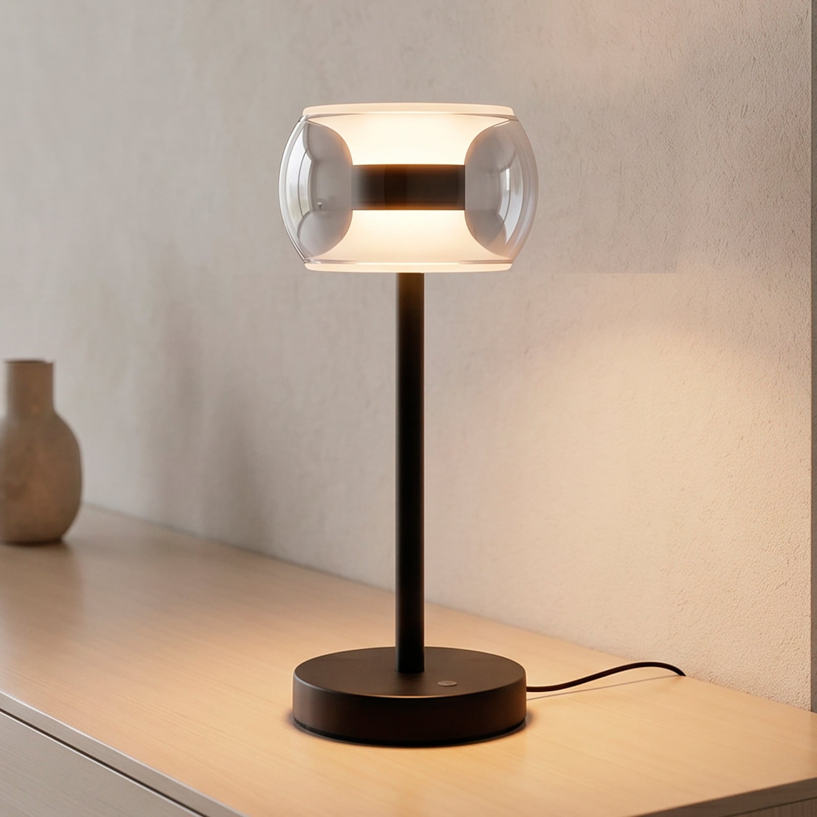Paul Neuhaus Fumea LED stolna lampa, visina 35 cm, crna/dim, CCT staklo - Dnevni boravak/blagovaonica - crna, dimno siva